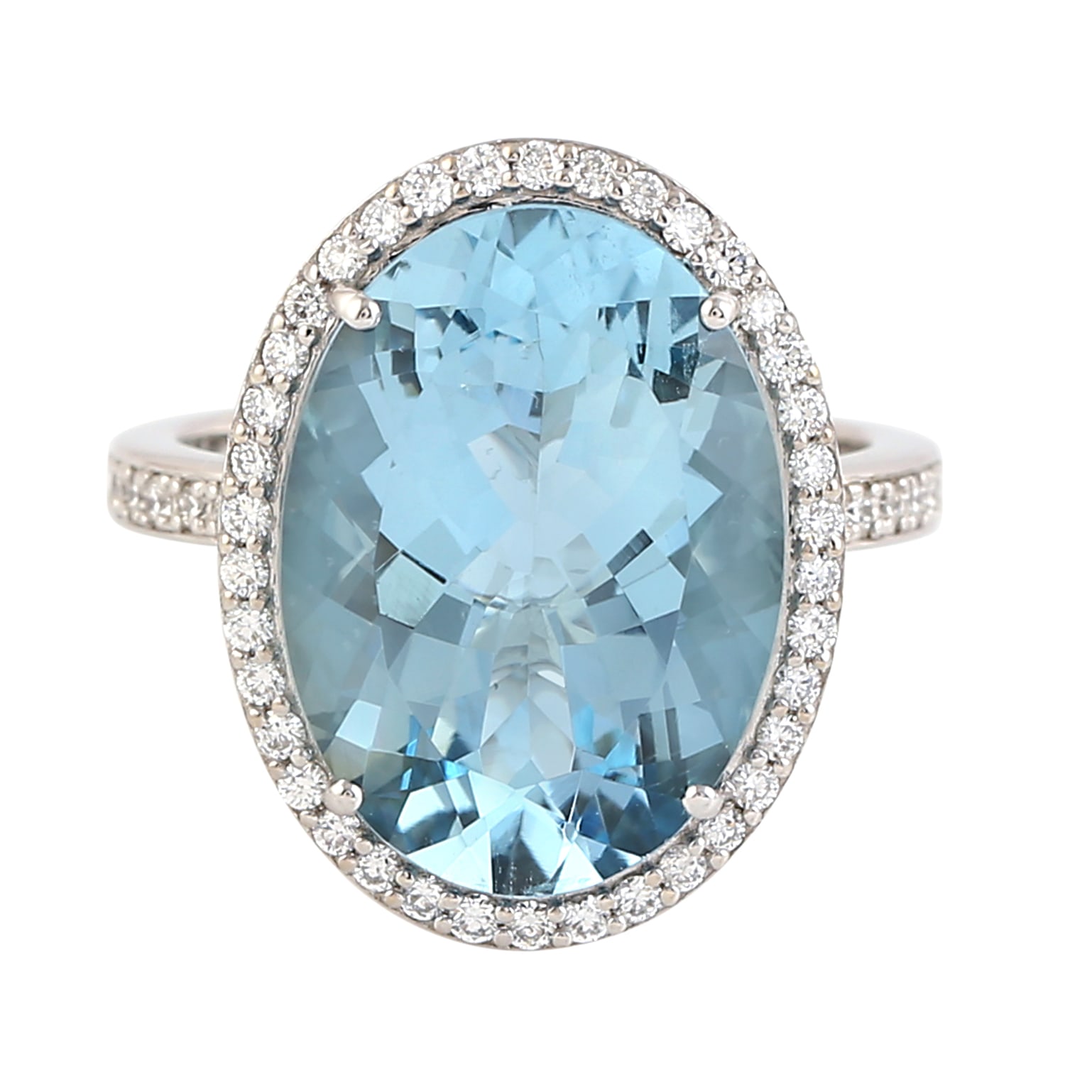 Women’s Blue / White Natural Aquamarine Cocktail Ring 18K White Gold Diamond Artisan