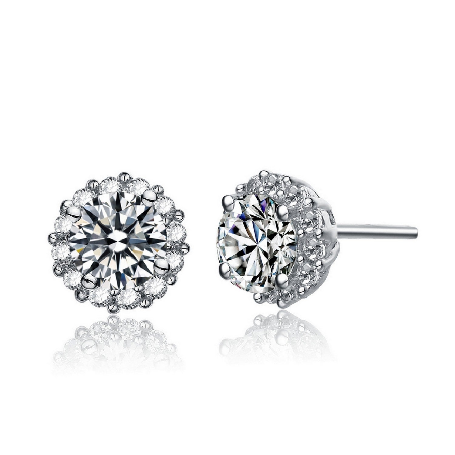 Women’s White / Silver Sterling Silver Cubic Zirconia Round Stud Earrings Genevive Jewelry