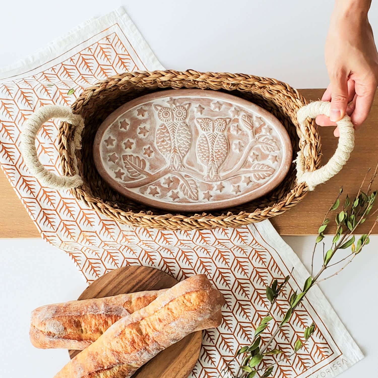 Handmade Bread Warmer & Wicker Basket - Lovebirds Oval Serving Accessories  by undefined