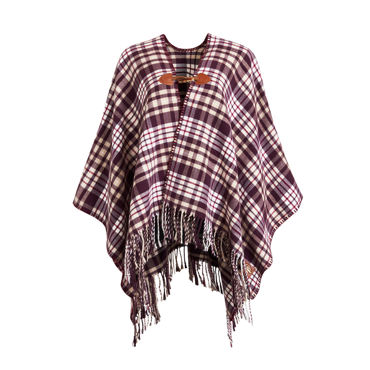 Fable England Women's Neutrals / Brown Caramel & Chocolate Check Cape In Burgundy