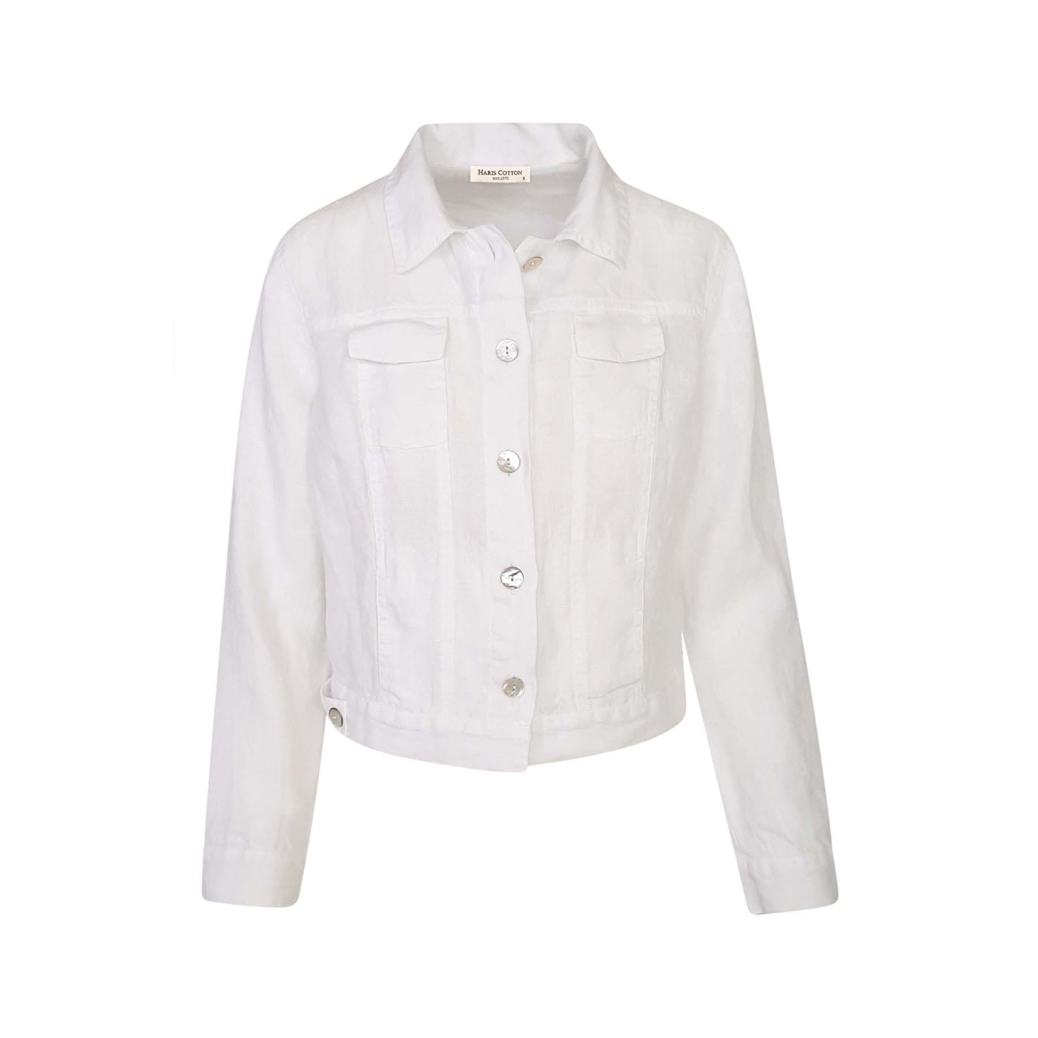 Haris Cotton Long Sleeved Linen Jacket In White