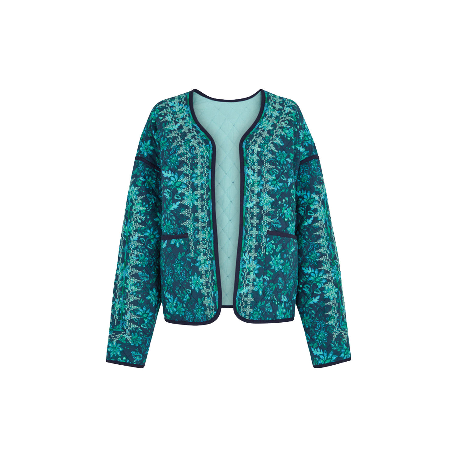 Raffya Women's Annaia Blue Printed Cotton Quilted Jacket