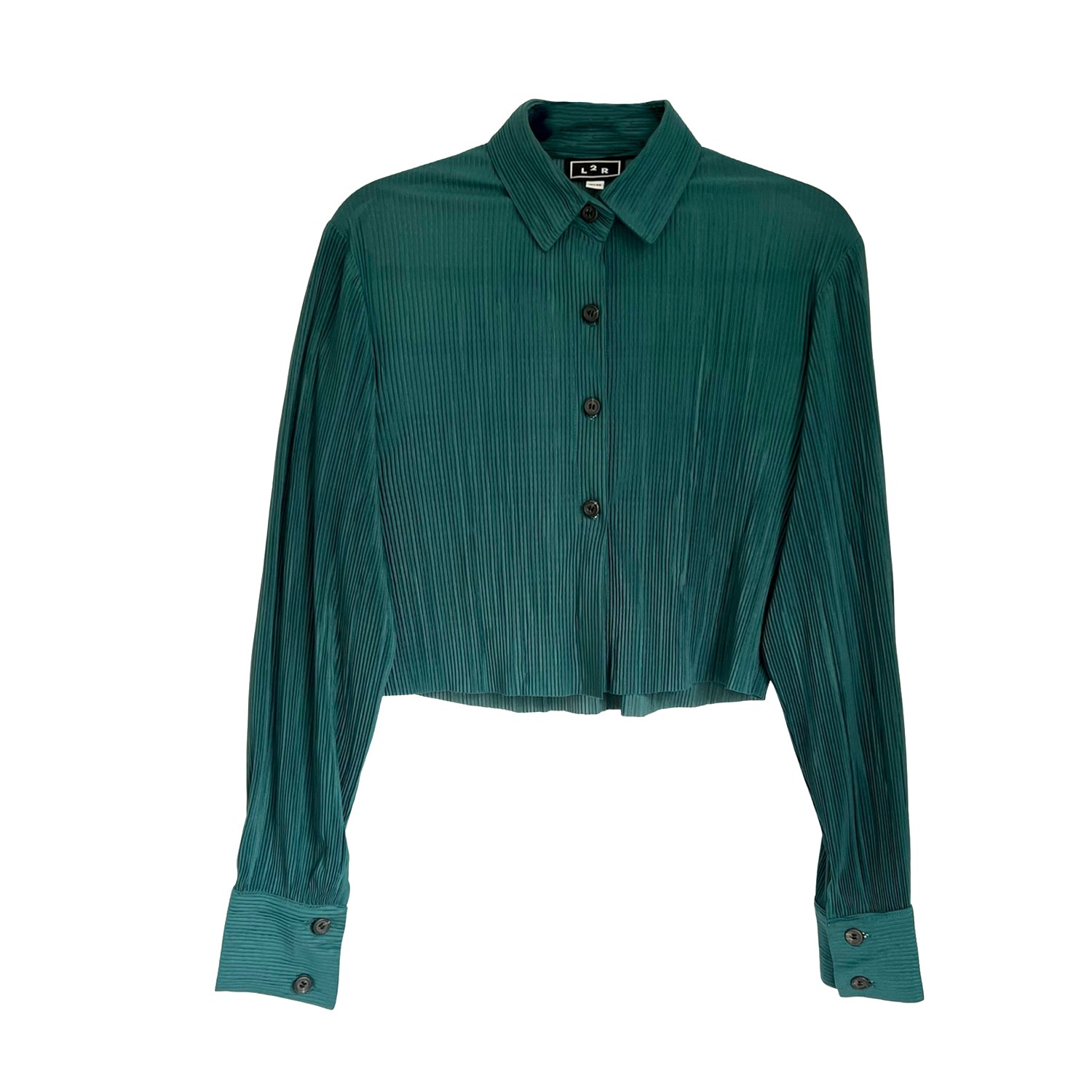 L2r The Label Women's Cropped Pleated Shirt - Green In Multi