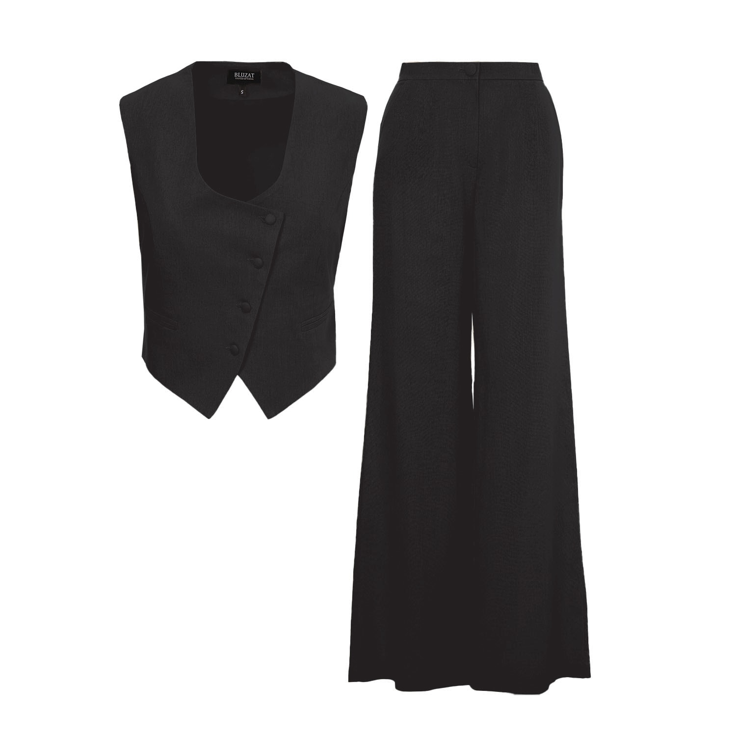 Women’s Black Linen Suit With Cut-Out Vest And Straight-Cut Trousers Extra Small Bluzat