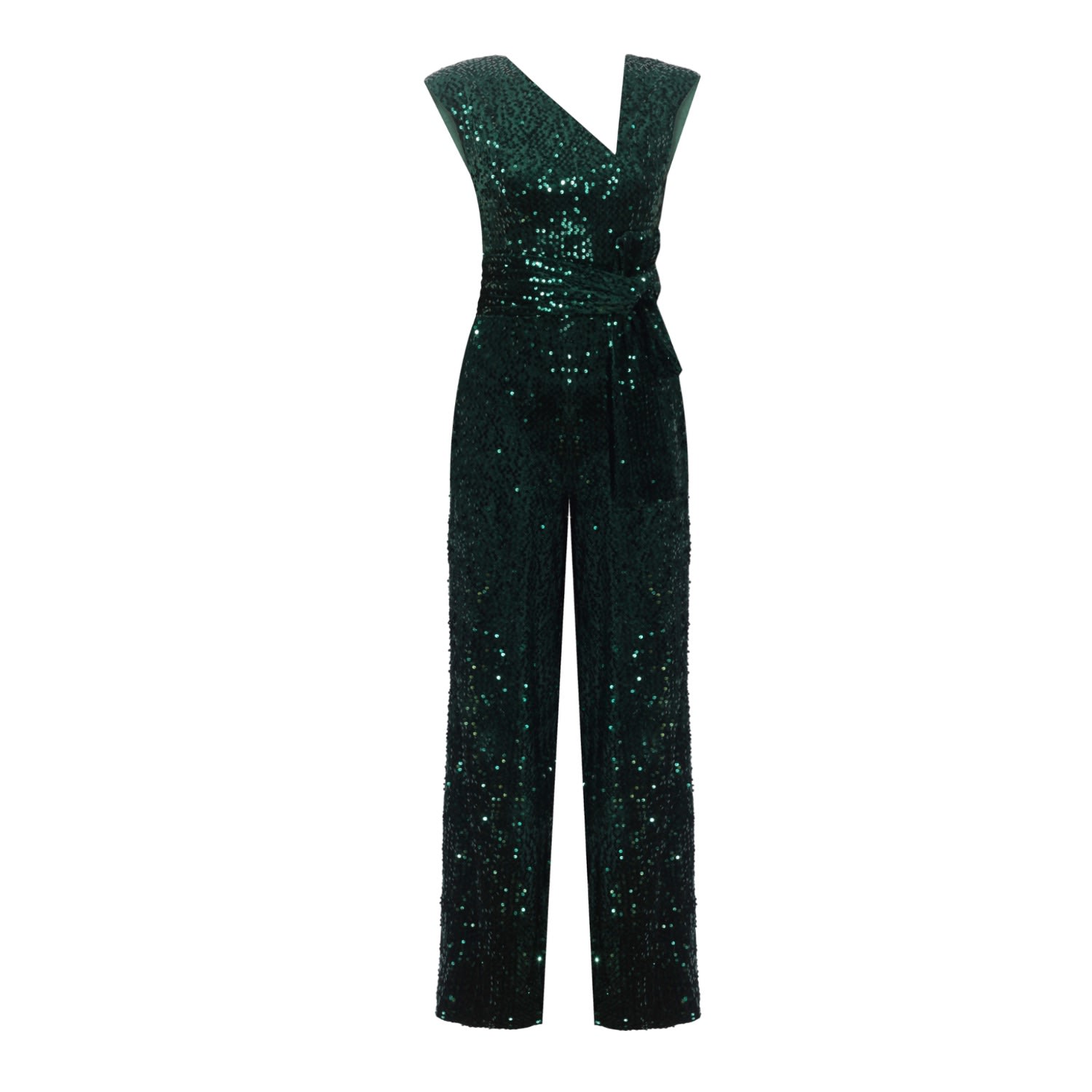Nalè Women's Green Velvet Sequin Jumpsuit With Silk Satin Lining & Detachable Belt In Green