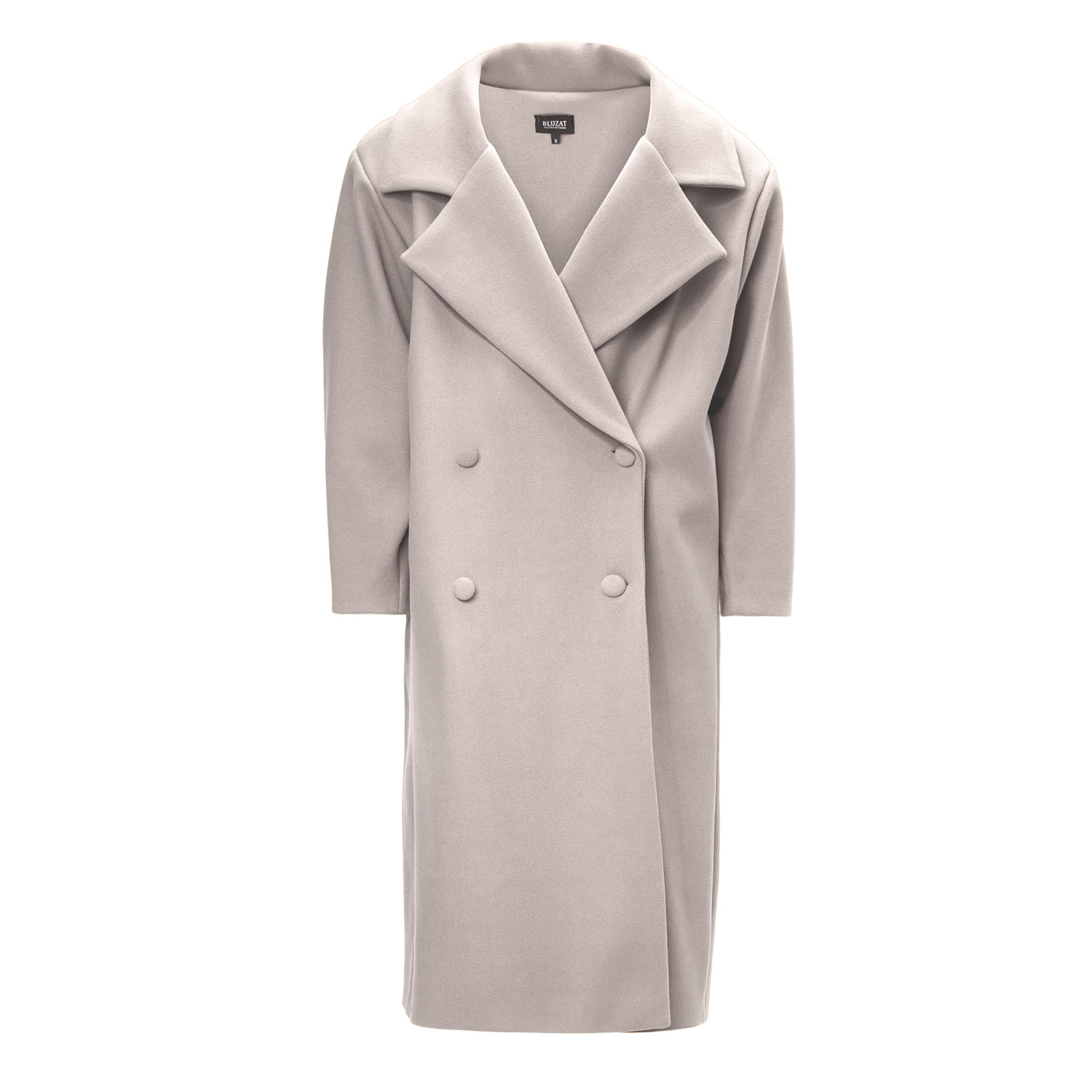 Bluzat Women's Neutrals Beige Structured Wool Coat With Oversized Lapels In Beige