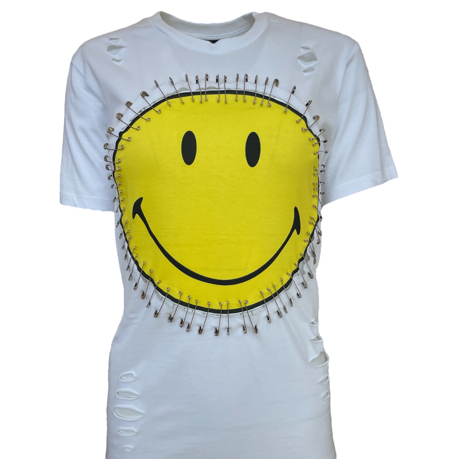 Any Old Iron Women's White / Black / Yellow  X Smiley Just Safe White T-shirt In Blue