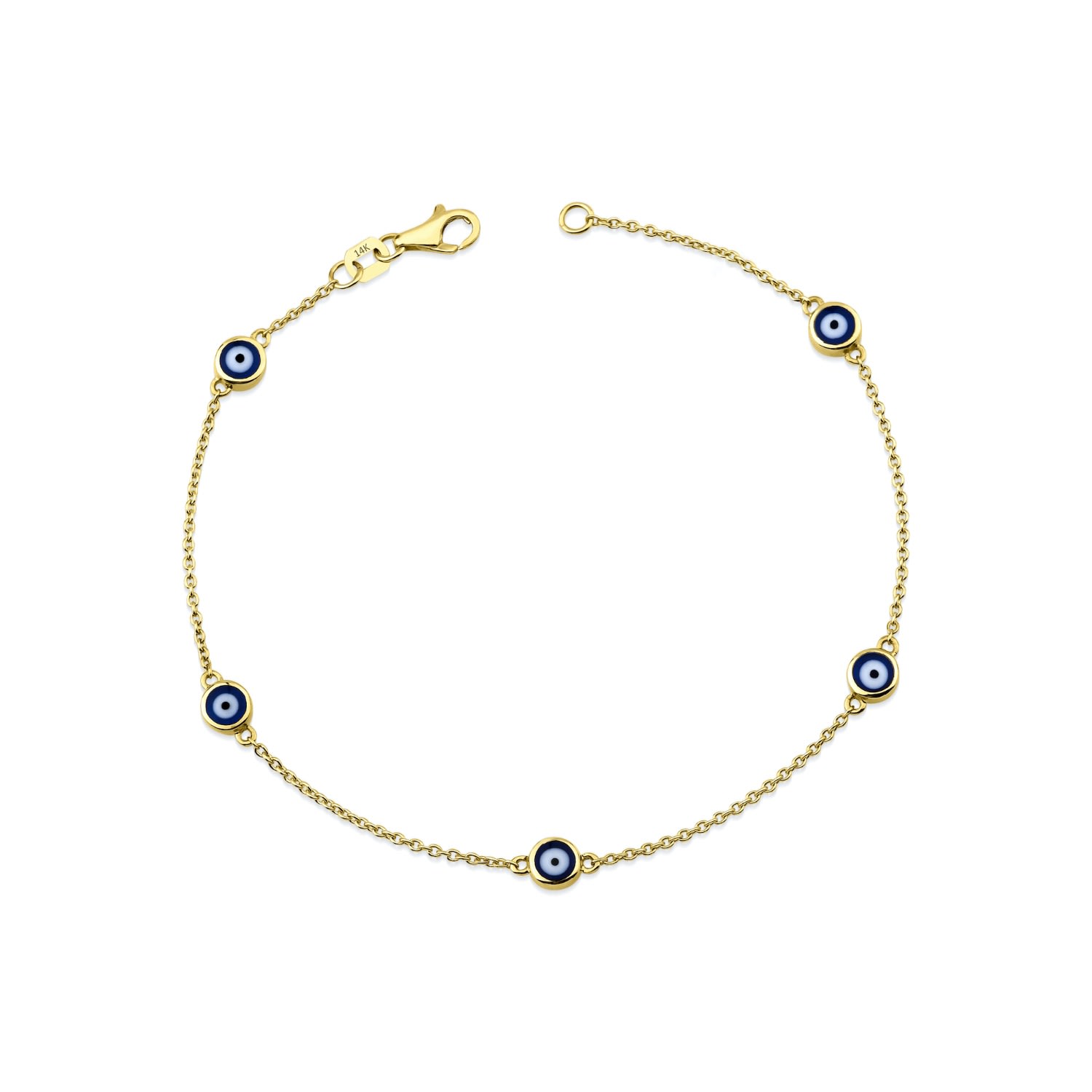 Women’s Navy Blue Evil Eye Bracelet, Solid Gold Five Evil Eye Bracelet, Double Sided Eye Bracelet, Protection Bracelet Jewelsty Fine Jewelry