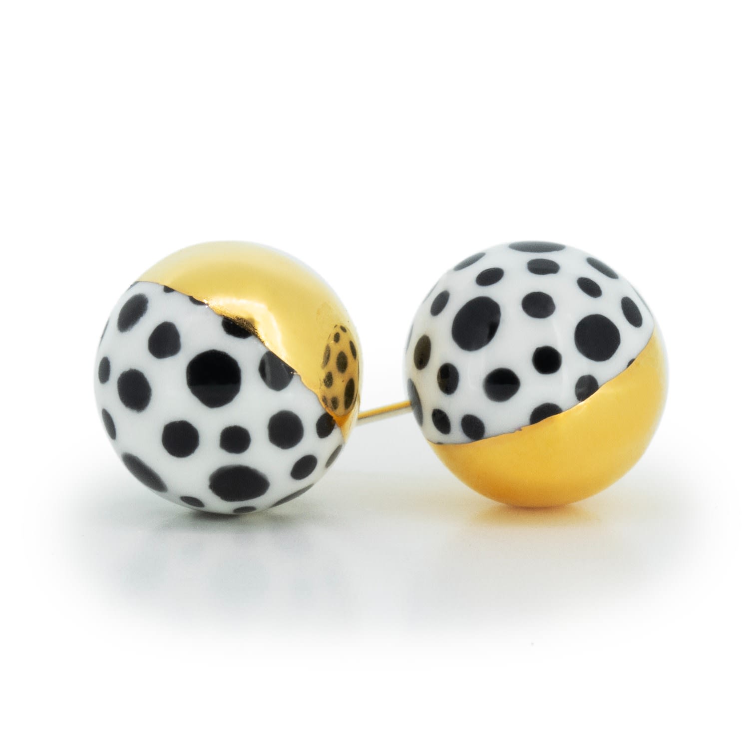 Women’s Neutrals / Gold Polka Dot Stud Earrings Jumbo Size - Half Gold Cj·314