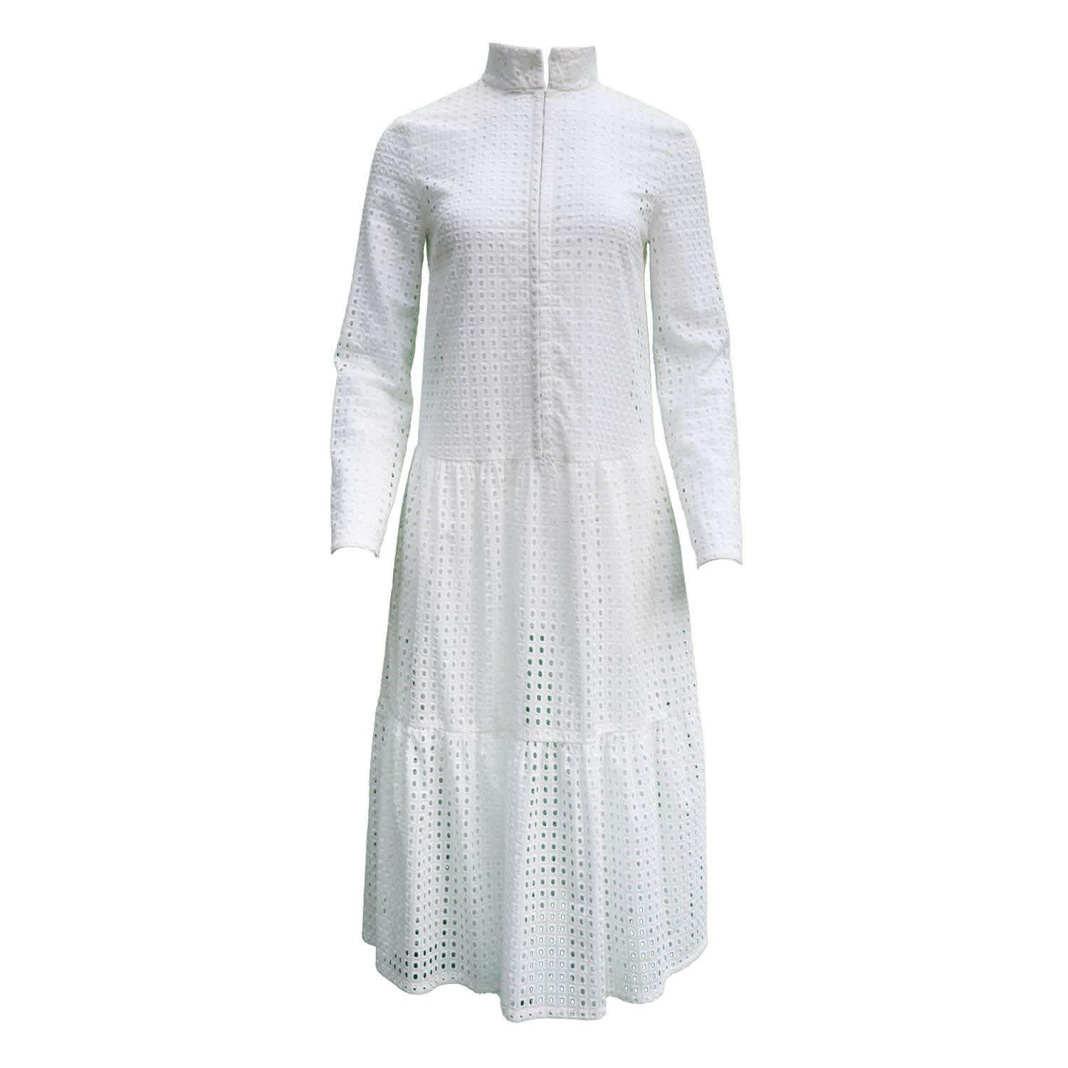 white cotton eyelet dress