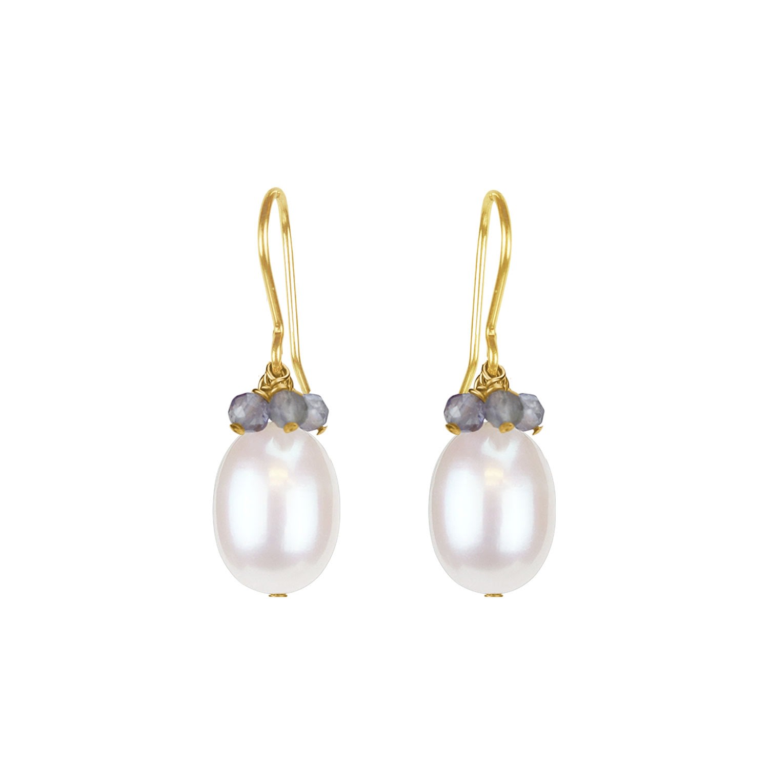 Women’s White / Gold / Blue Pearl & Iolite Cluster Earrings Mounir London