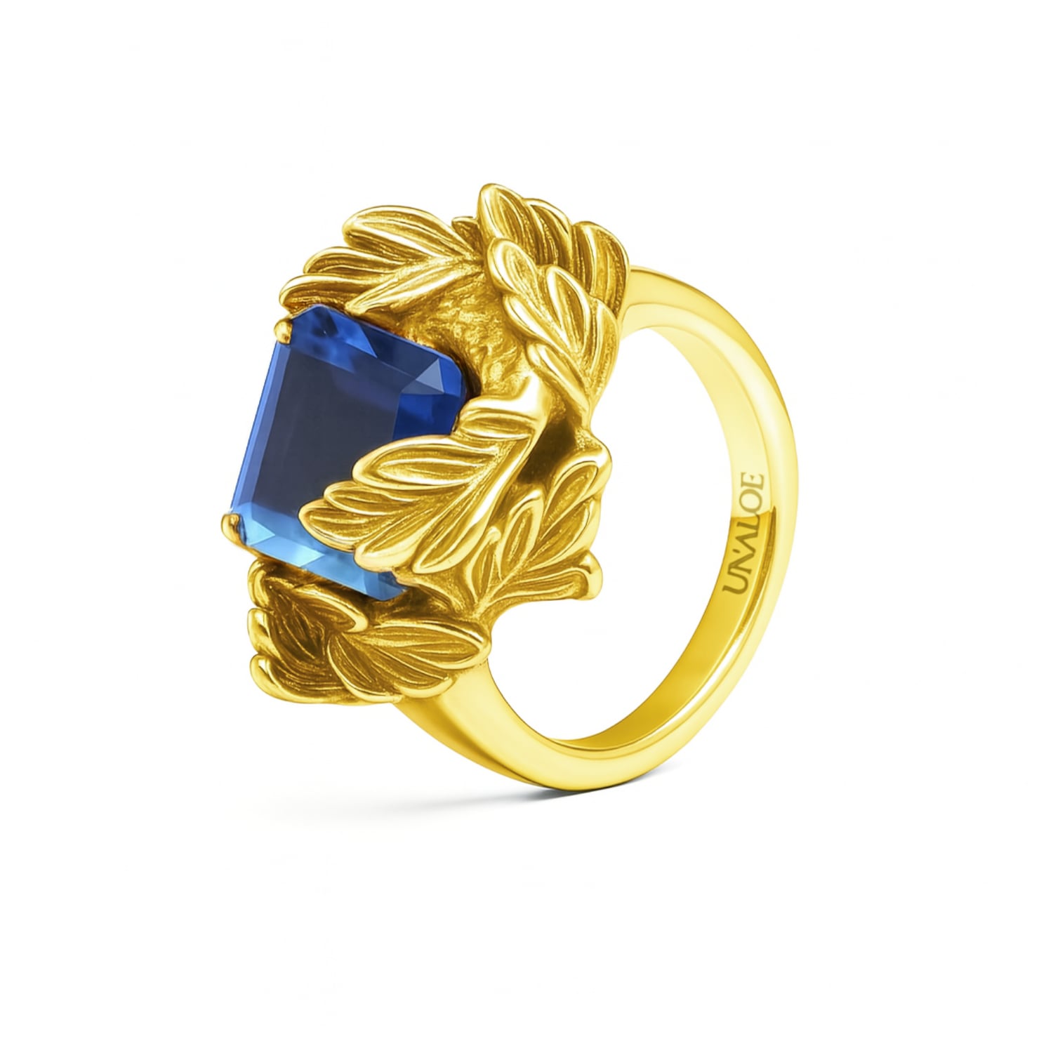 Unaloe Women's Blue / Gold Ring In Sterling Silver-gold Plated With Royal Blue Zirconia – Coleus Quadratus  In Multi