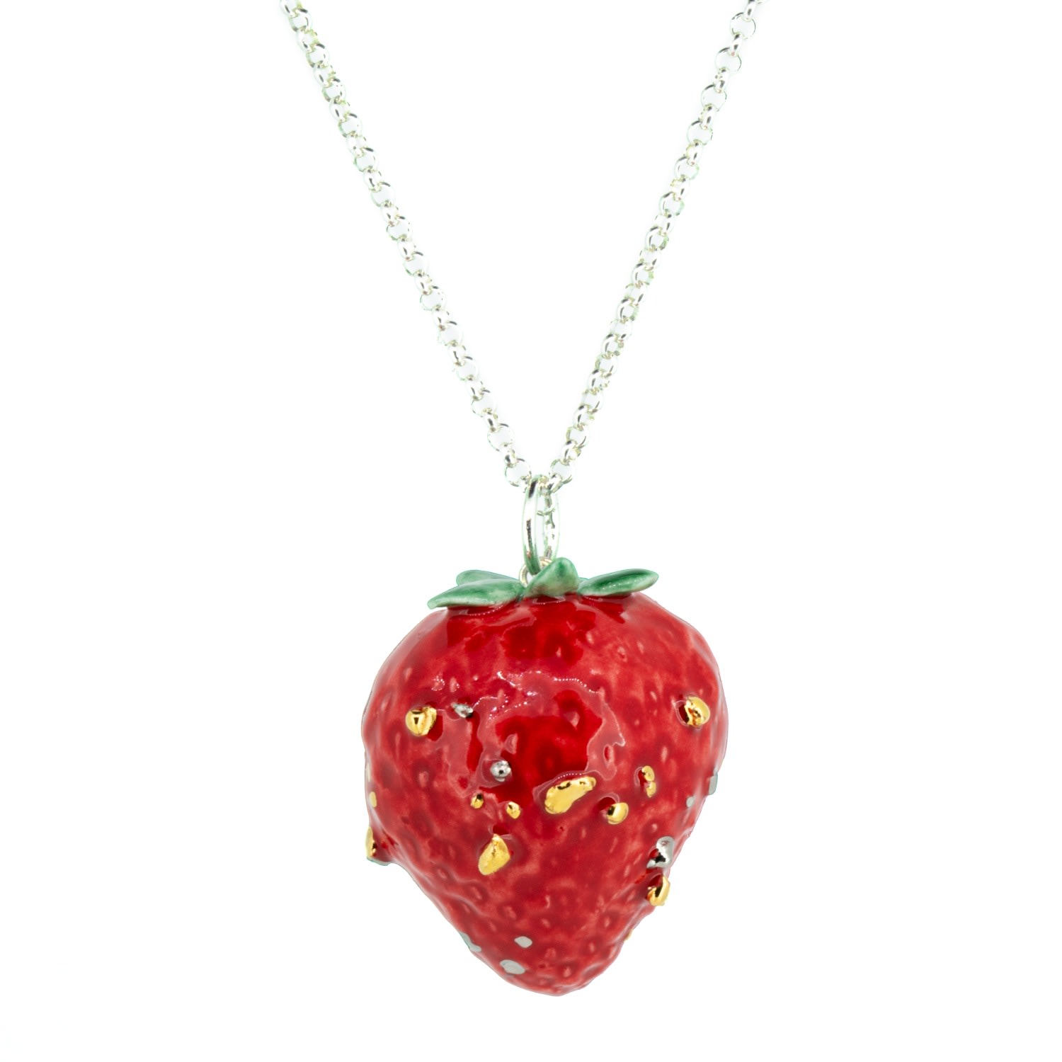 Women’s Gold / Red / Silver Realistic Strawberry Necklace With Gold Cj314