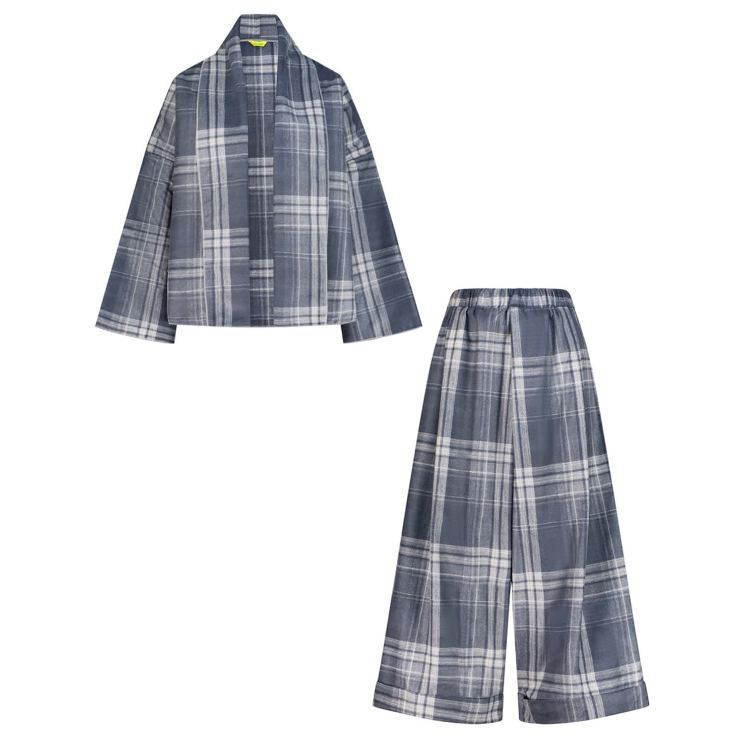 Emanmoon Blue / White Grey Plaid Set In Multi