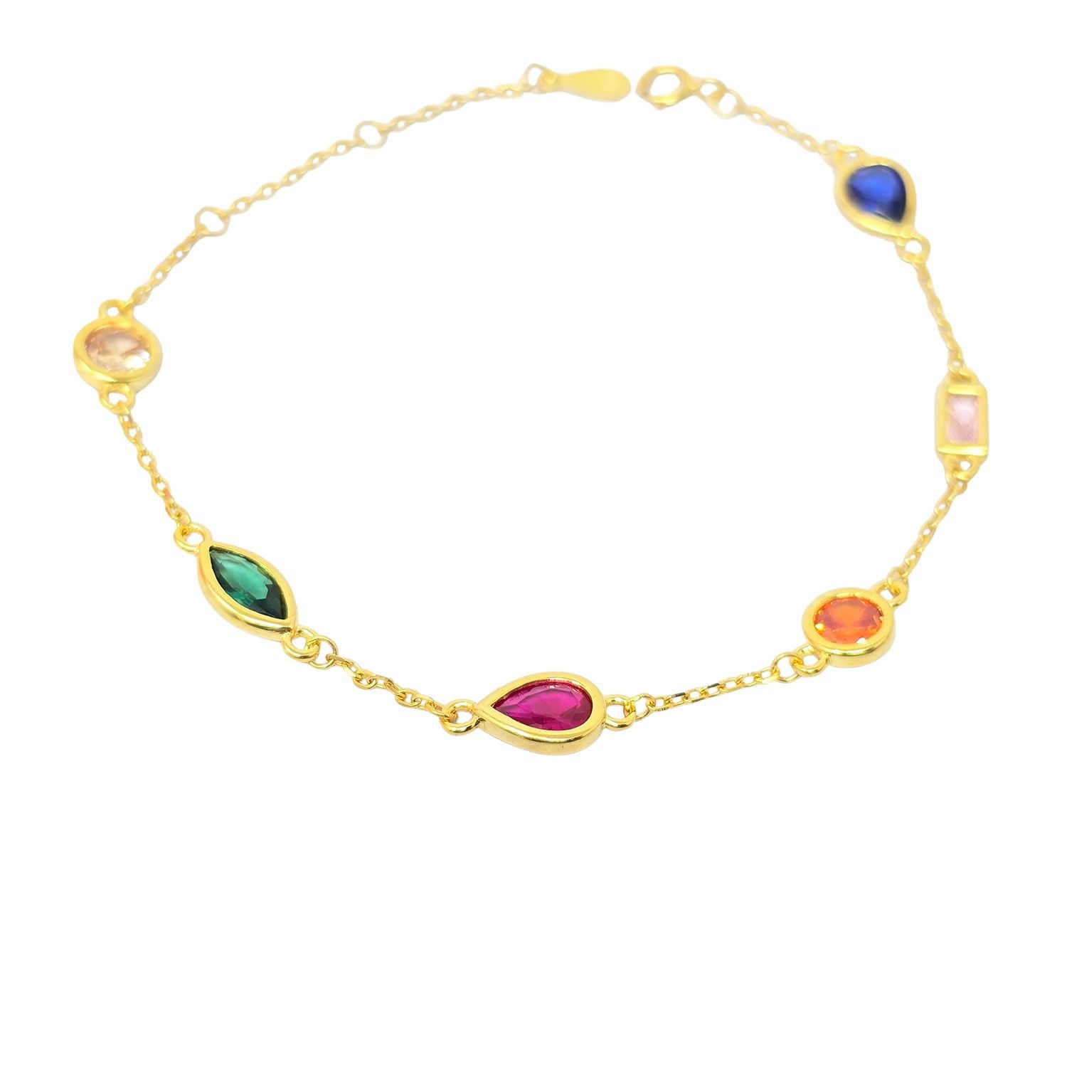 Harfi Women's Geometric Multicolour Gemstone Gold Plated Bracelet In Gold
