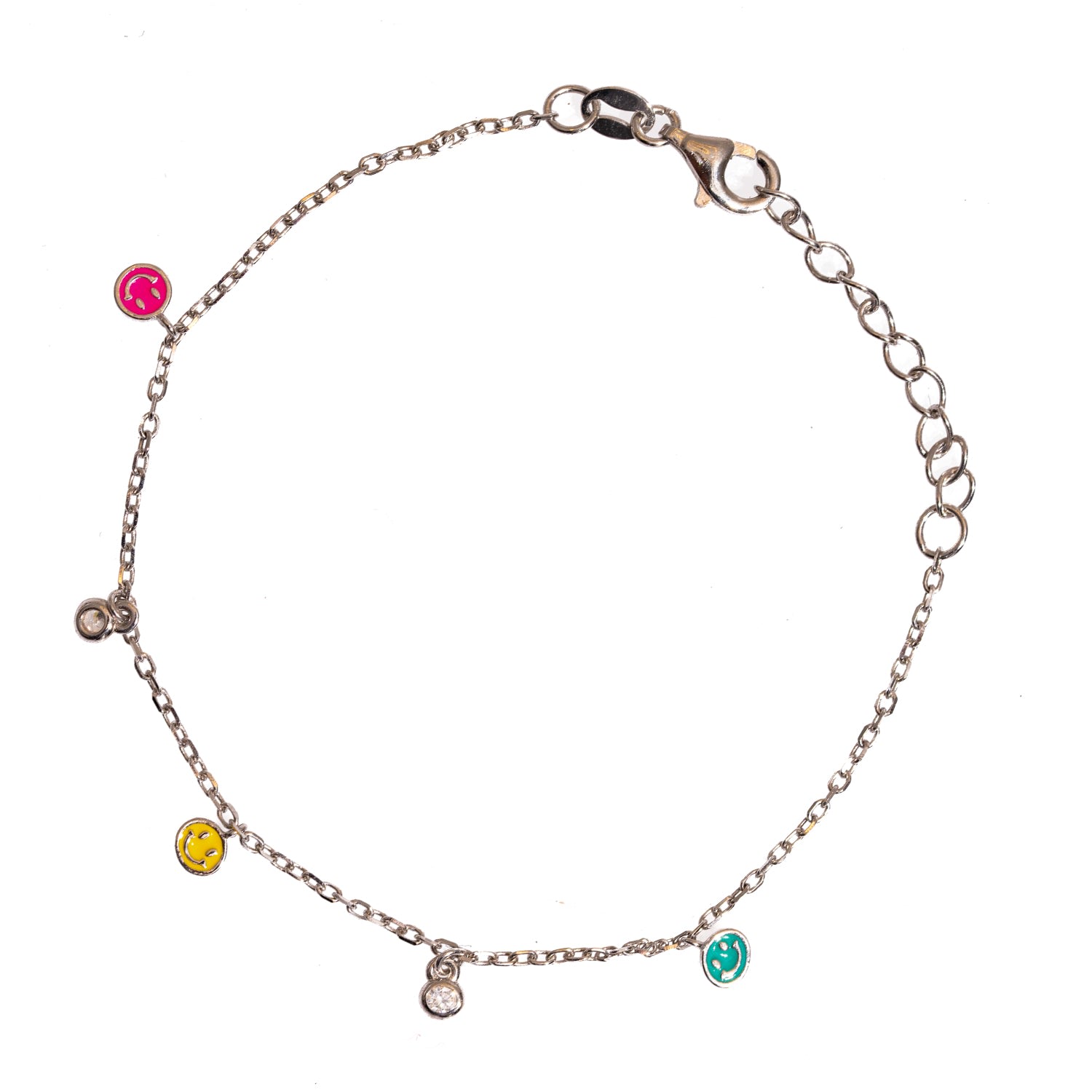 Ebru Jewelry Women's Silver / Blue Rainbow Smiley Face Sterling Silver & Diamond Bracelet - Silver In Multi