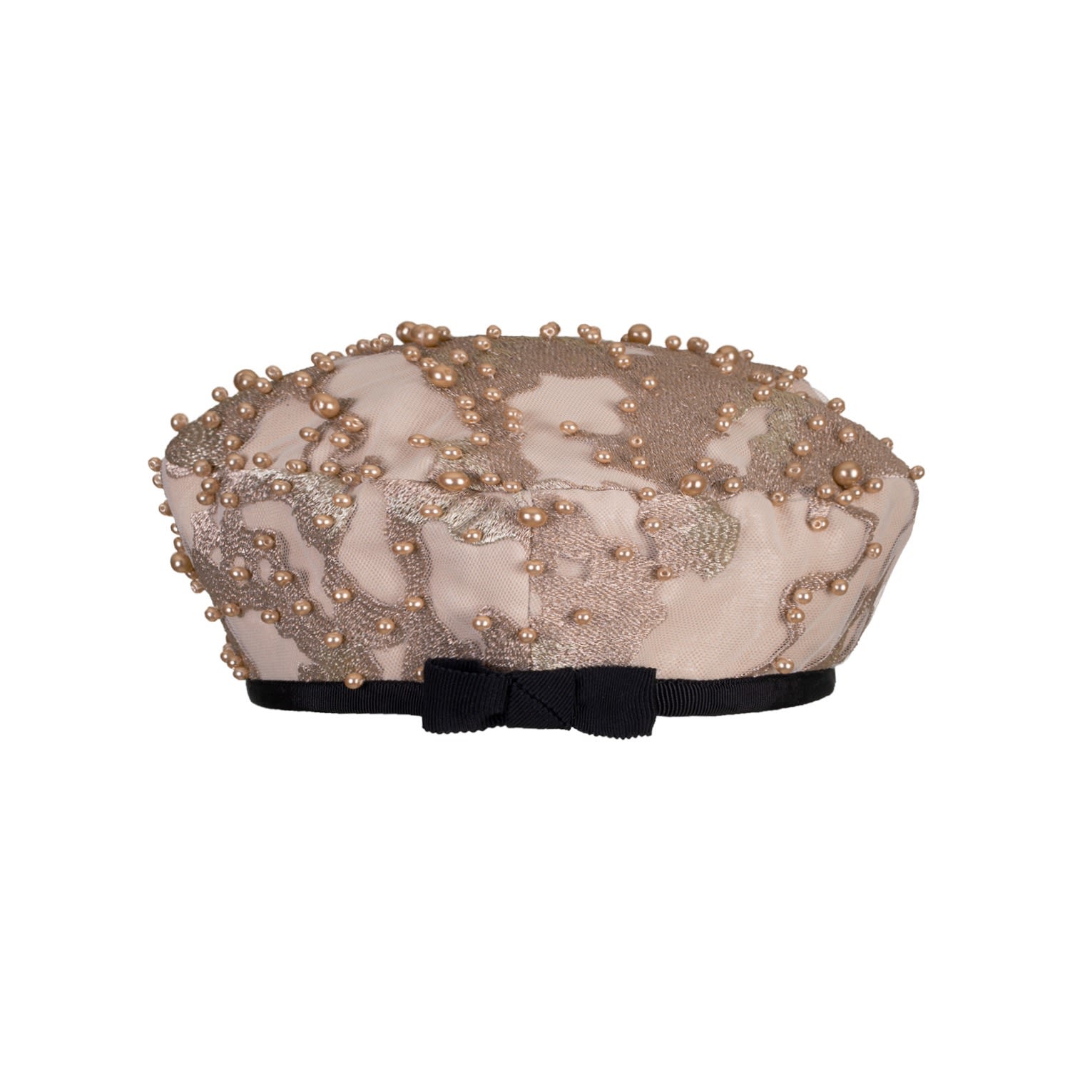 Women’s Gold Fatima - Pearl Embellished Beret Hat One Size Sibi Hats