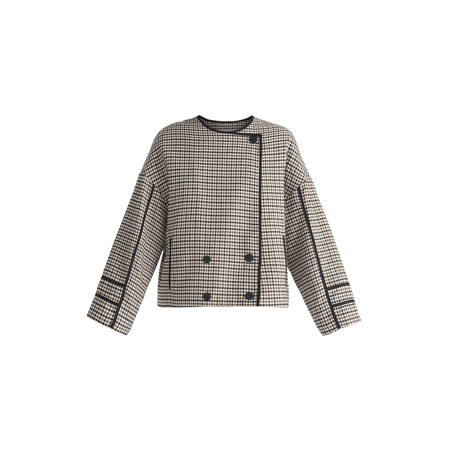 Paisie Women's Double Breasted Check Jacket With Matching Scarf In Brown, White & Black In Brown