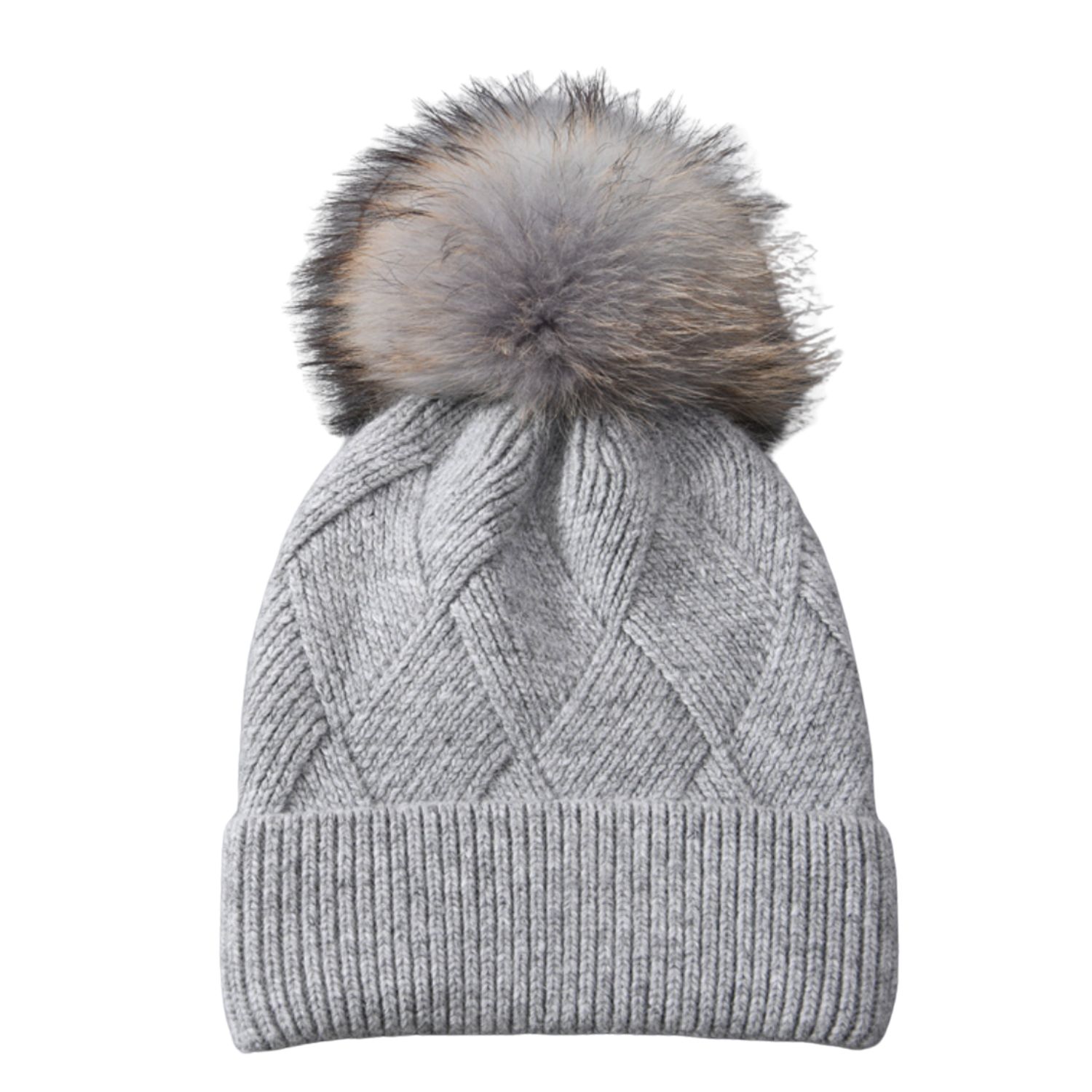 Women's Lattice Knit Pom Pom Hat Grey | One Size | Hortons England