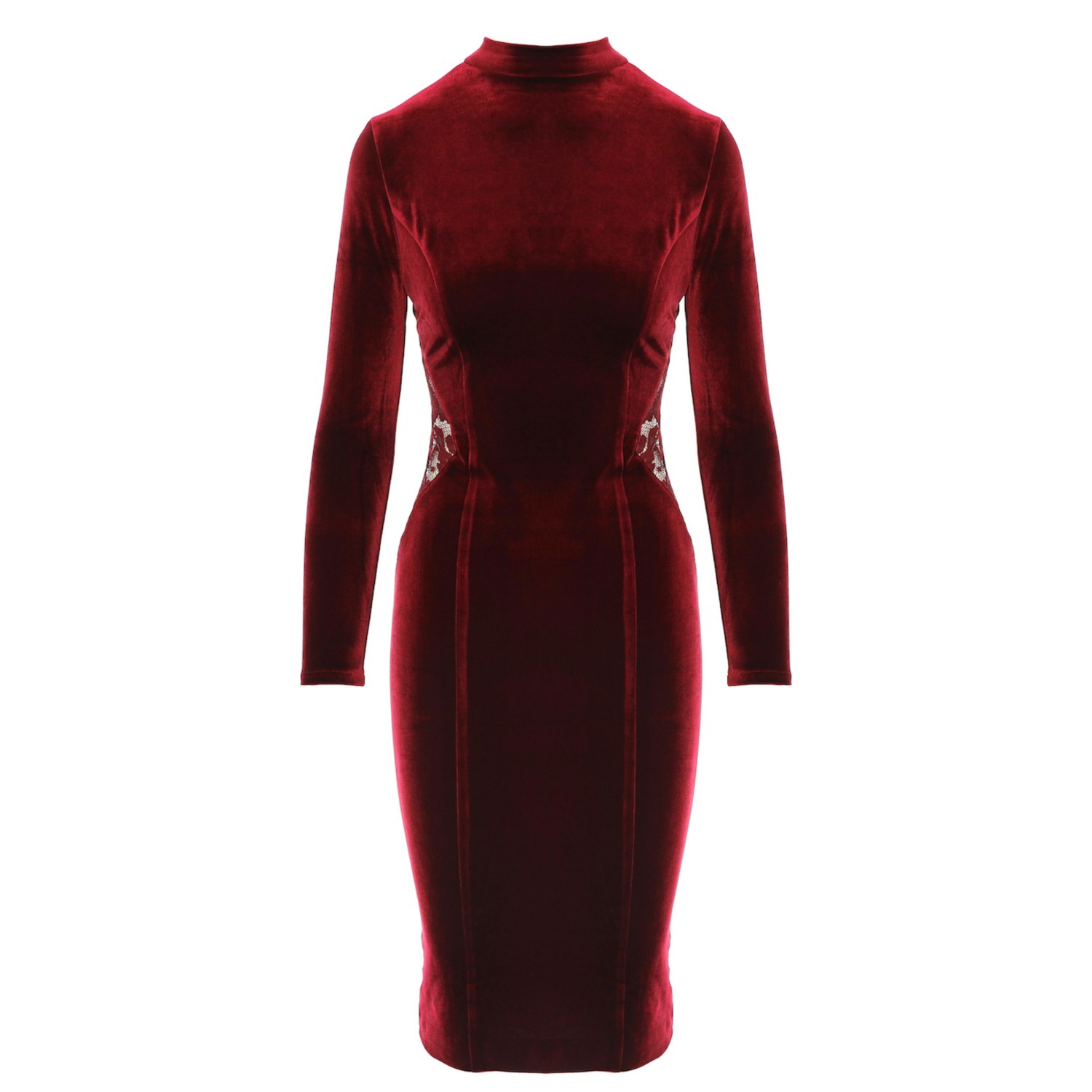 Women’s Red Cut Out Velvet Midi Dress In Burgundy Extra Small Roserry