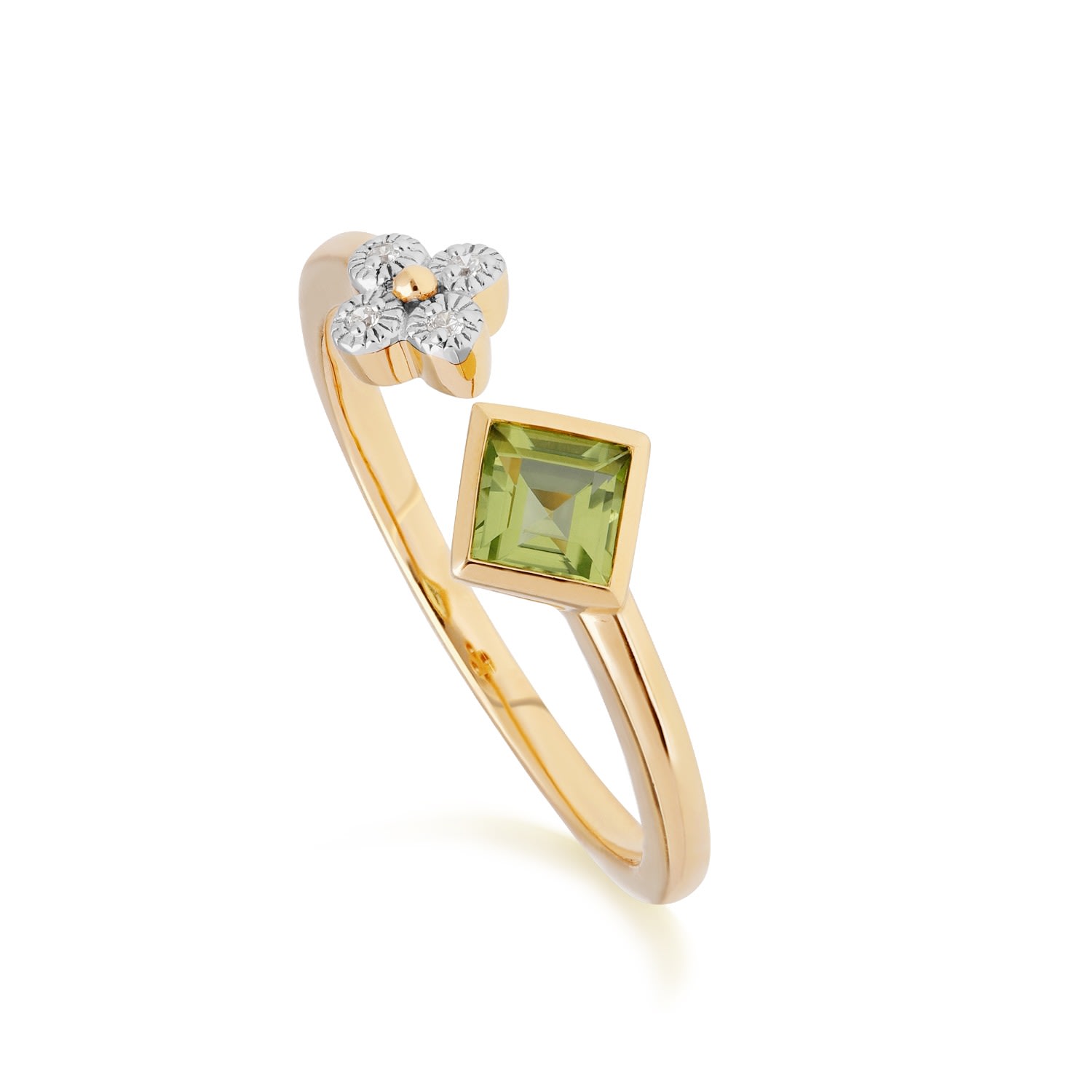 Women’s Green Peridot & Diamond Open Ring In Yellow Gold Gemondo