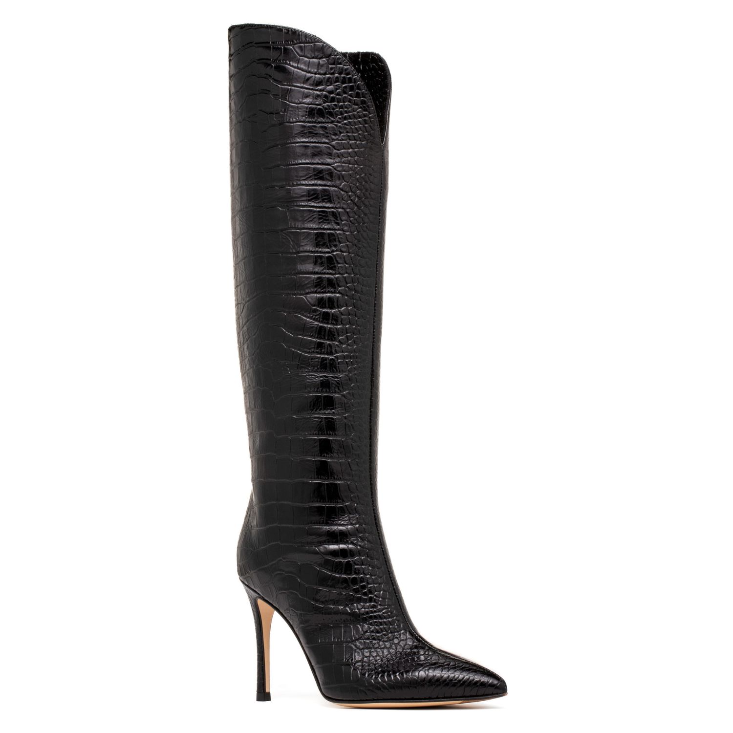 Women’s Peyton Black Embossed Leather Evening Work Comfortable Heel Knee High Boot 6.5 Uk Beautiisoles by Robyn Shreiber Made in Italy