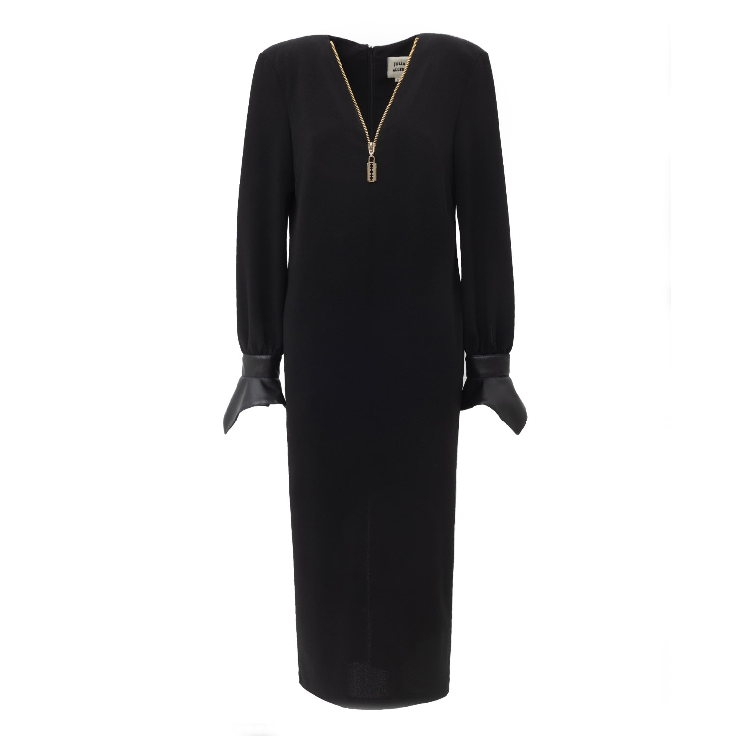 Julia Allert Women's Black Textured V-neck Dress With Statement Shoulders In Black
