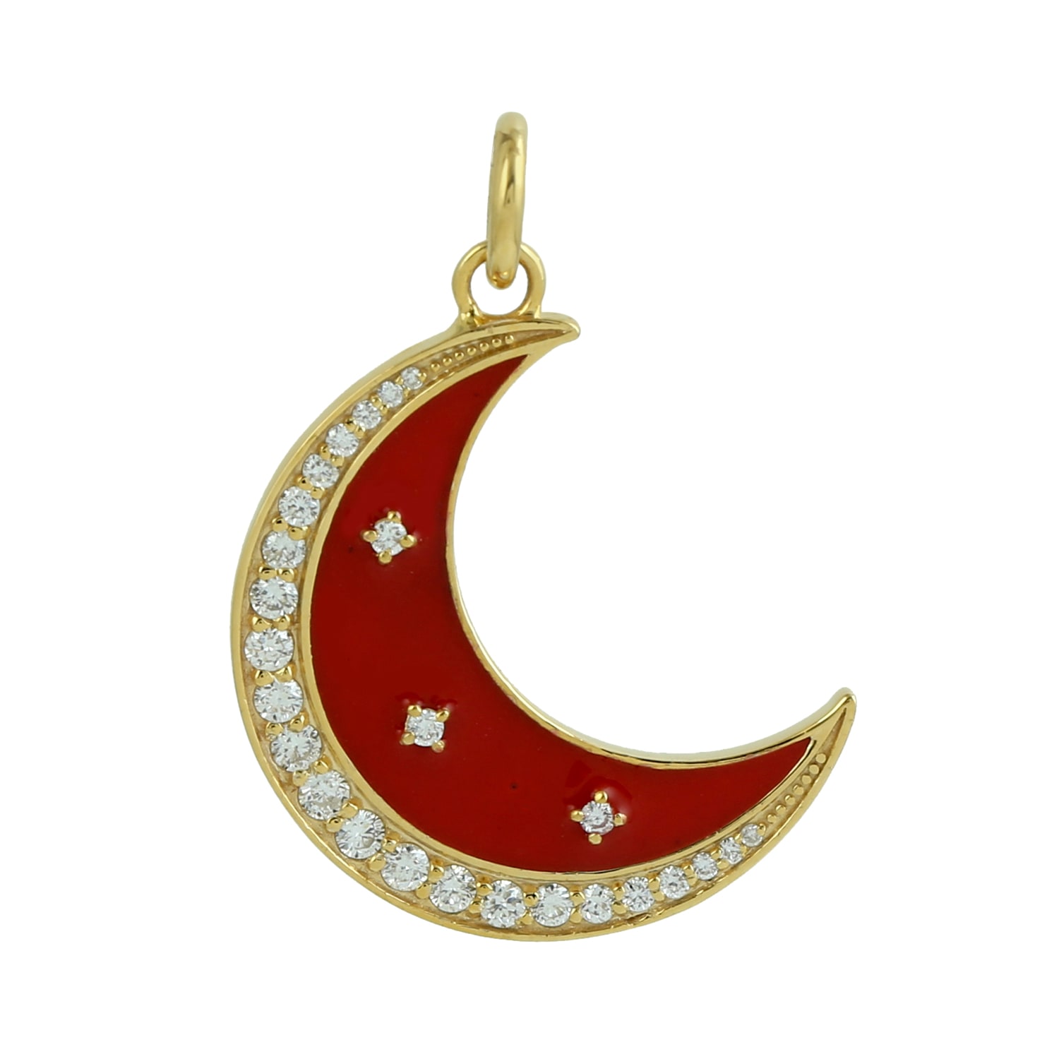 Artisan Women's White / Red / Gold Natural Diamond Crescent Half Moon Pendant Necklace In 14k Gold In Red