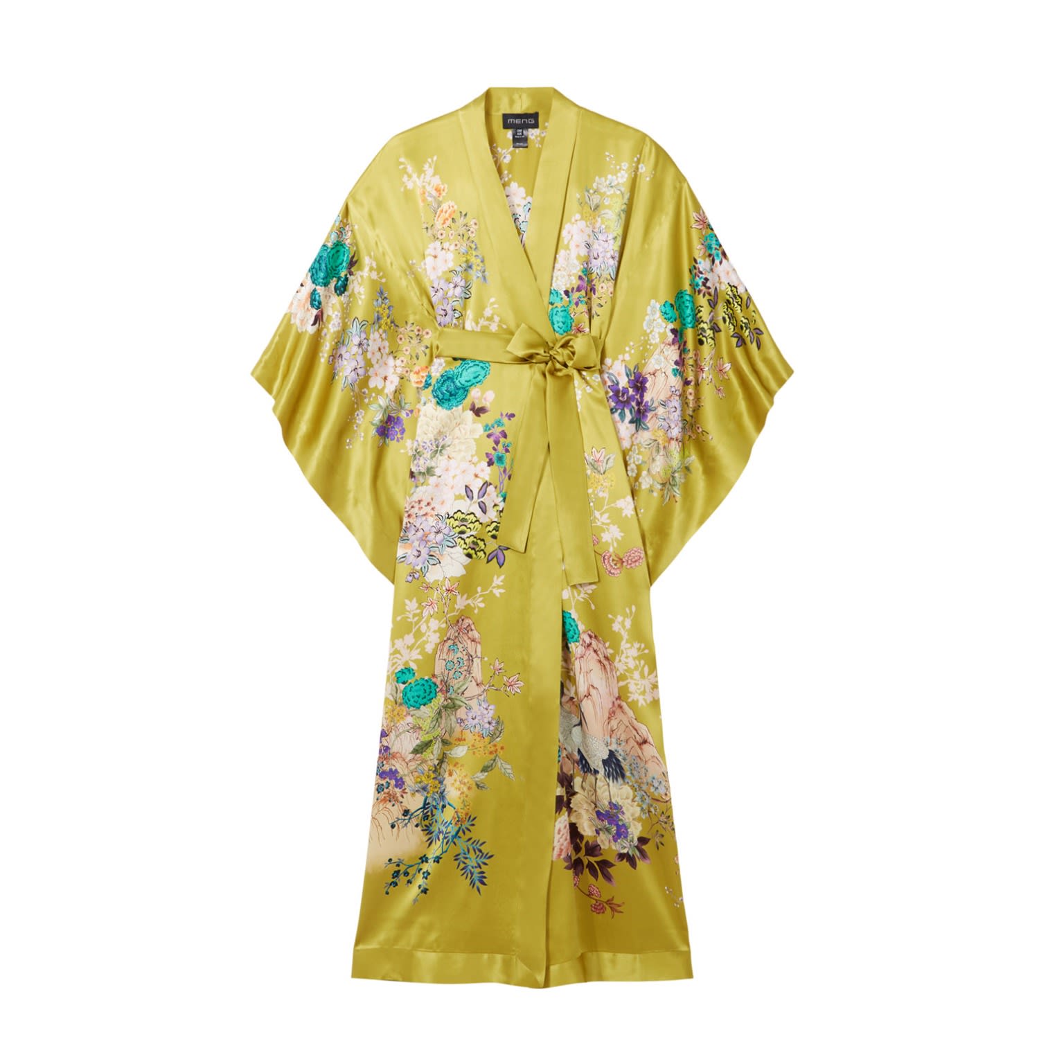 Women’s Green / Yellow / Orange Green Crane Silk Satin Kimono One Size Meng