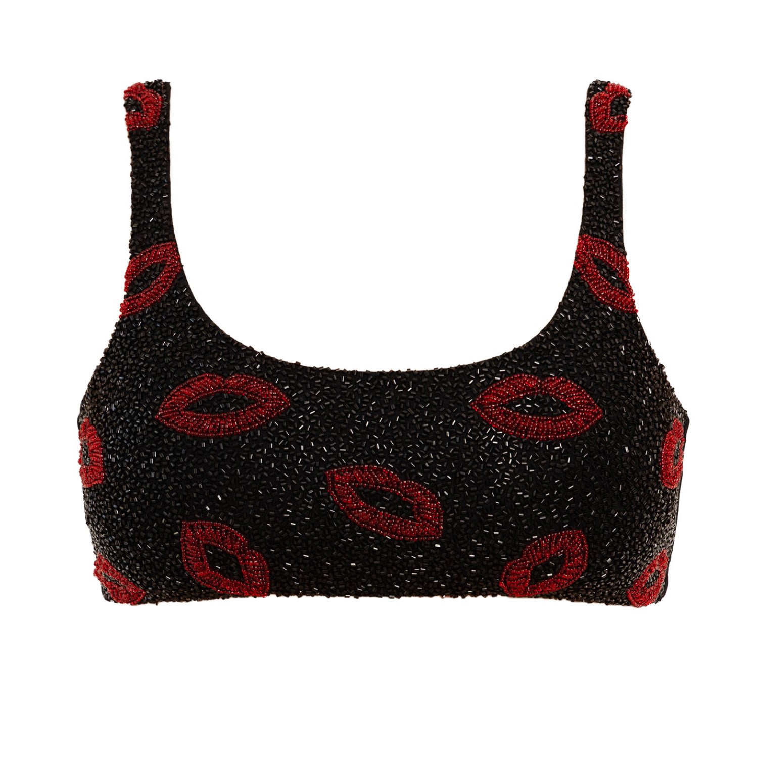 Self-adore Women's Black / Red Kiss Hand-beaded Embellished Bikini Top- Black In Multi