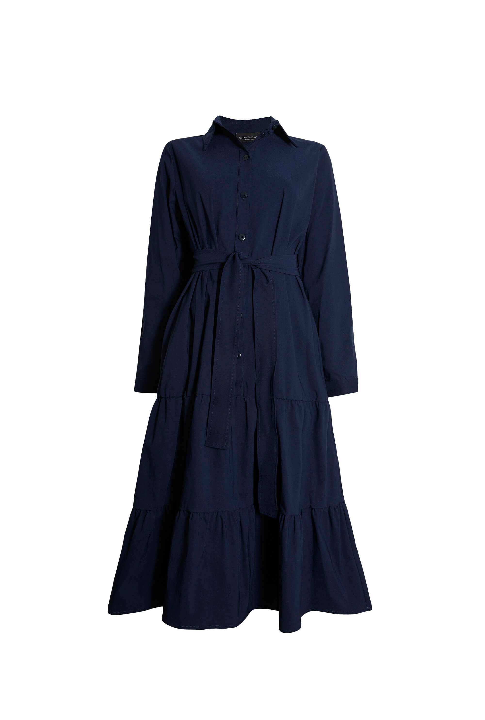 James Lakeland Women's Blue Shirt Collar Tiered Midi Dress