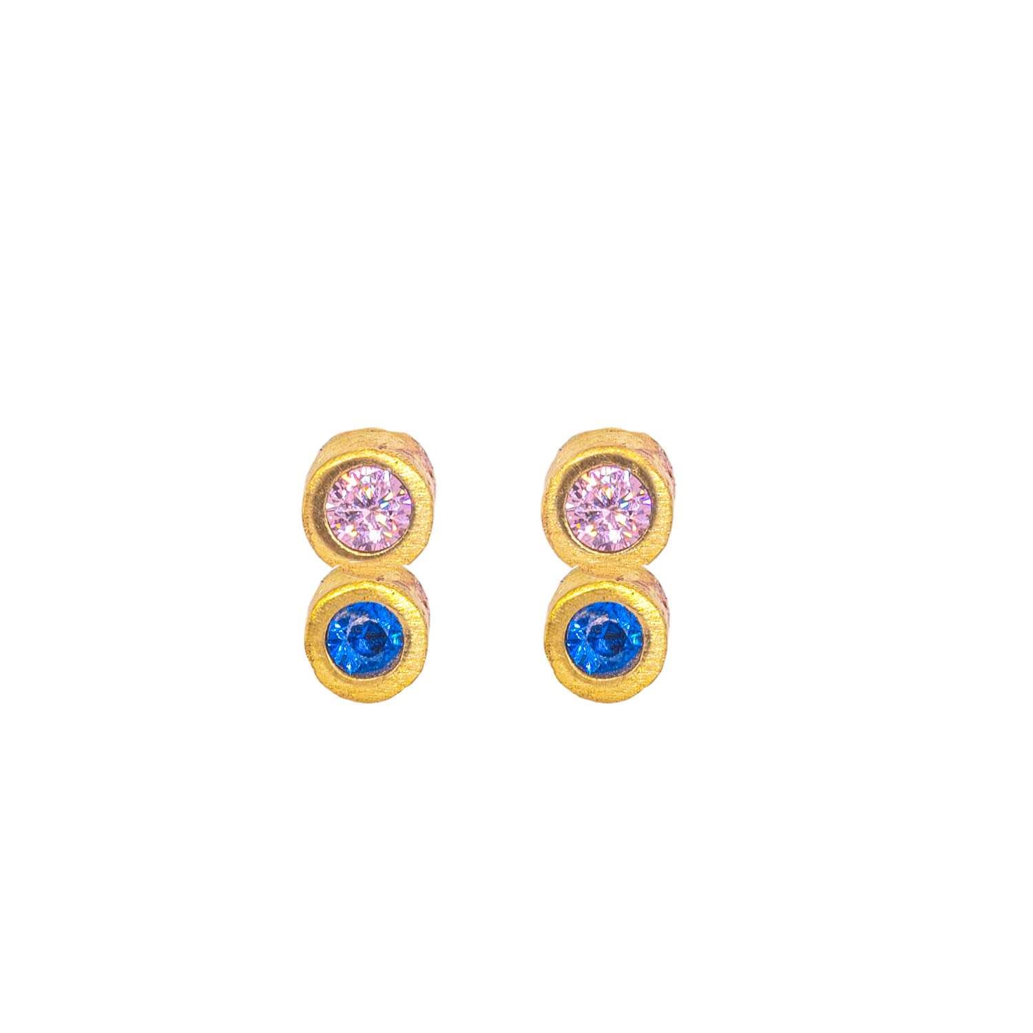 Women’s Gold Disco Dot Pink And Blue Sapphire Stud Earrings Lily Flo Jewellery