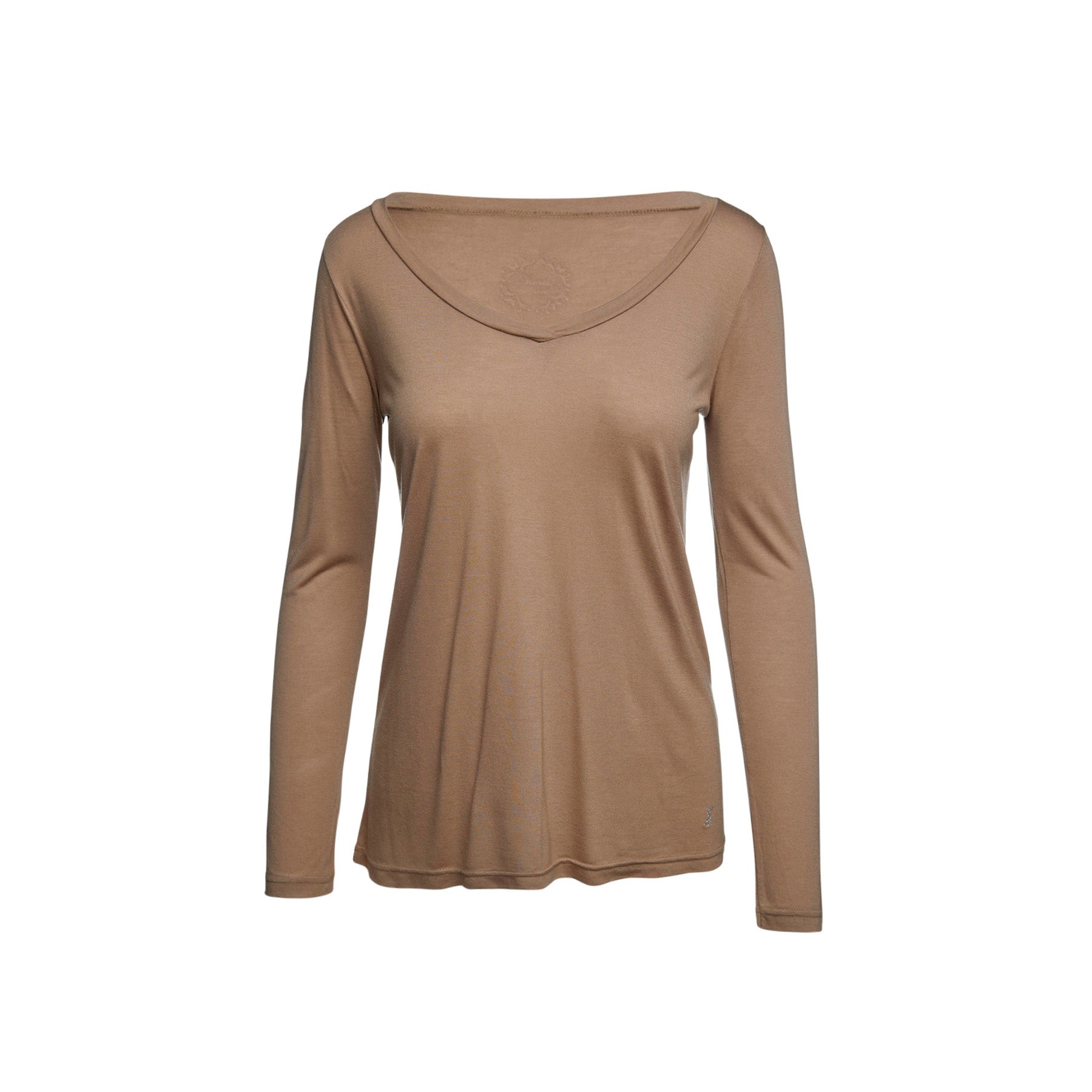 Conquista Women's Light Brown V Neck Top In Brown