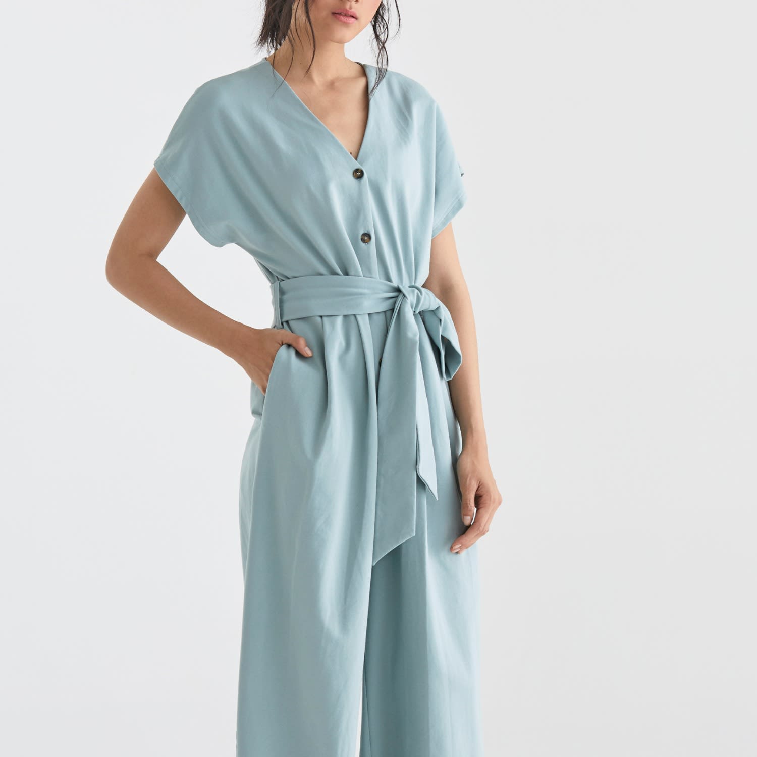 light teal jumpsuit