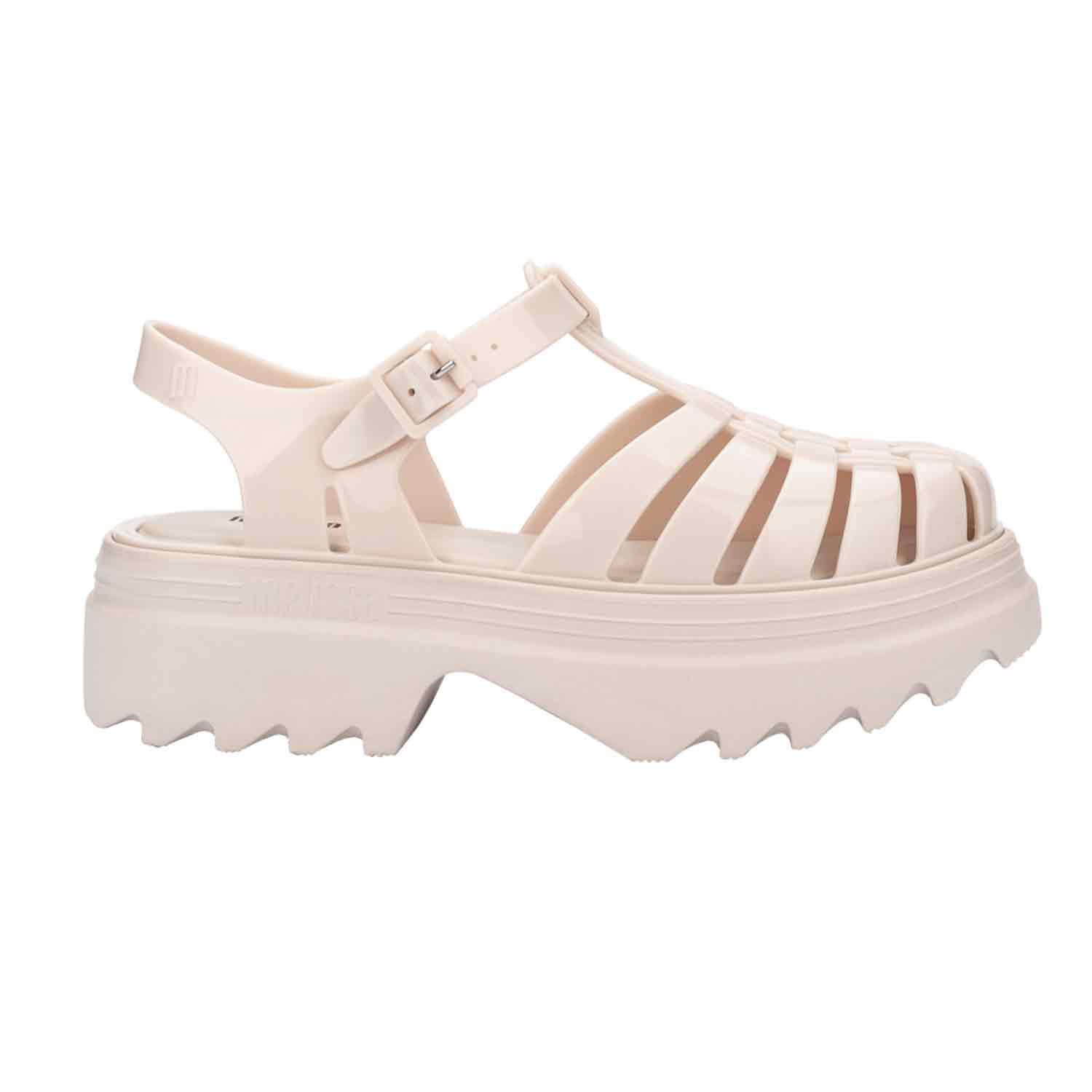 Melissa Possession Platform Ii Beige Jelly Strappy Buckle Sandals In Beige
