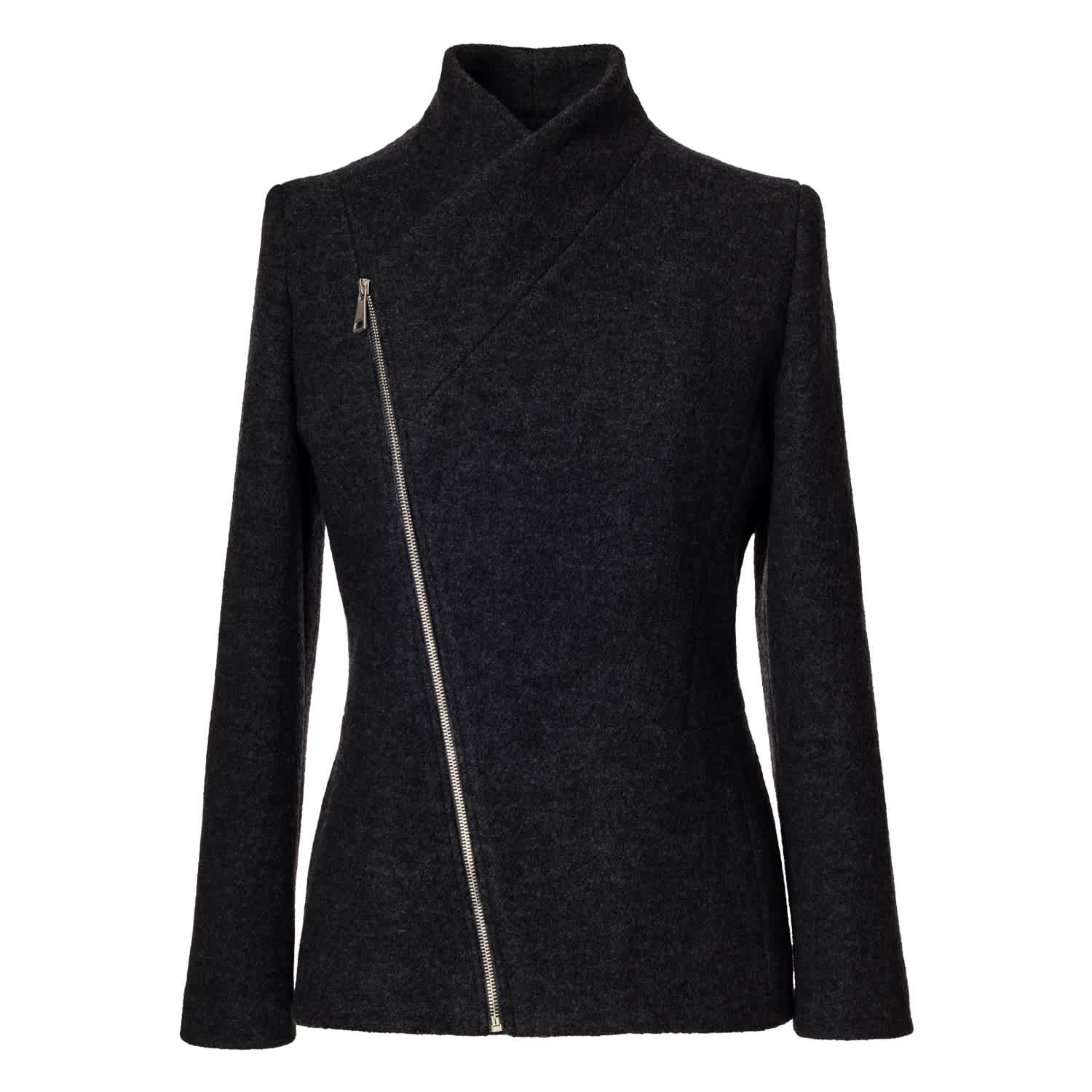 Black Wool Jacket With Asymmetric Zip – Handmade From Italian