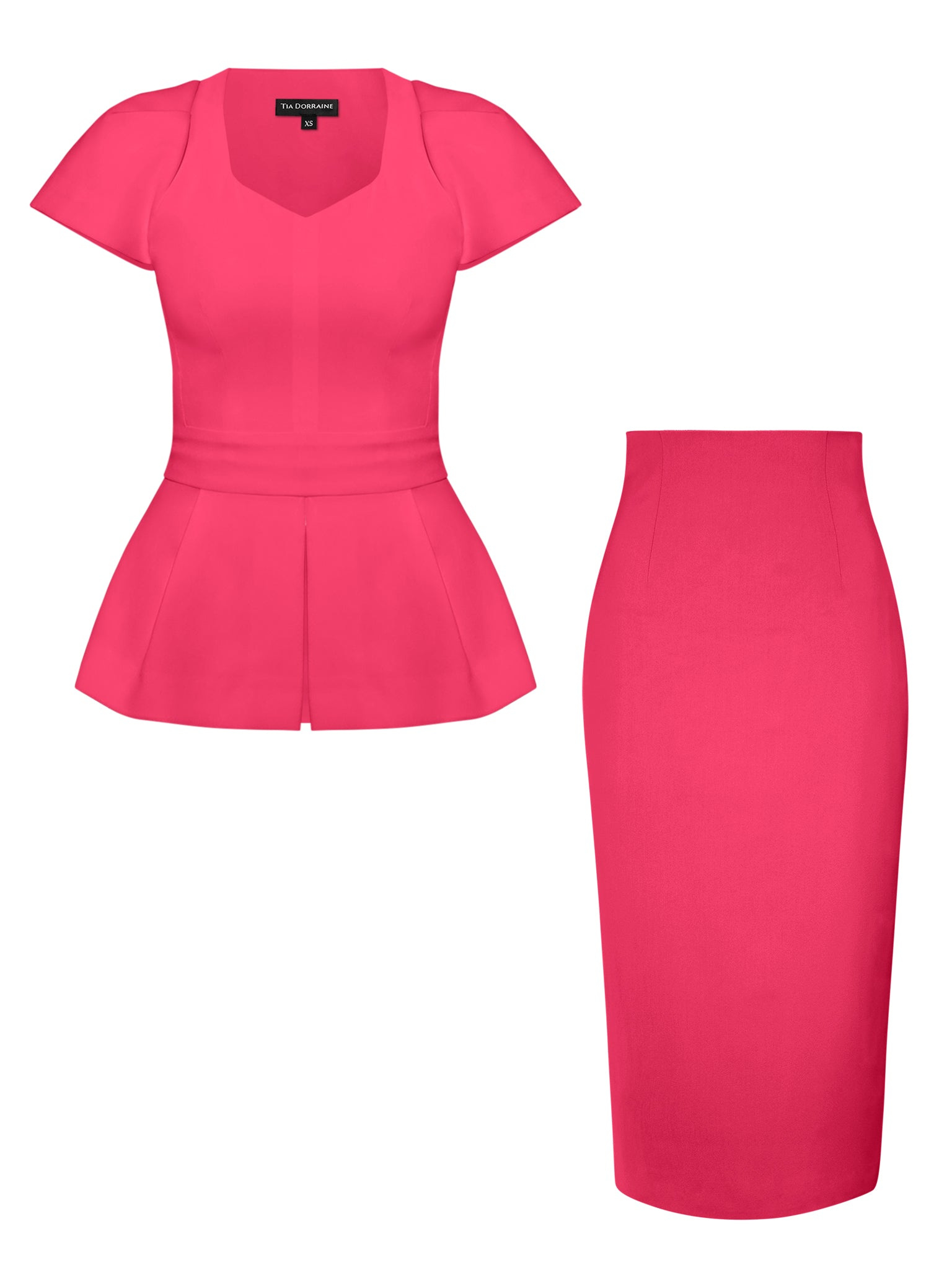 Tia Dorraine Short-sleeved Fitted Top & Skirt Set, Hot Pink
