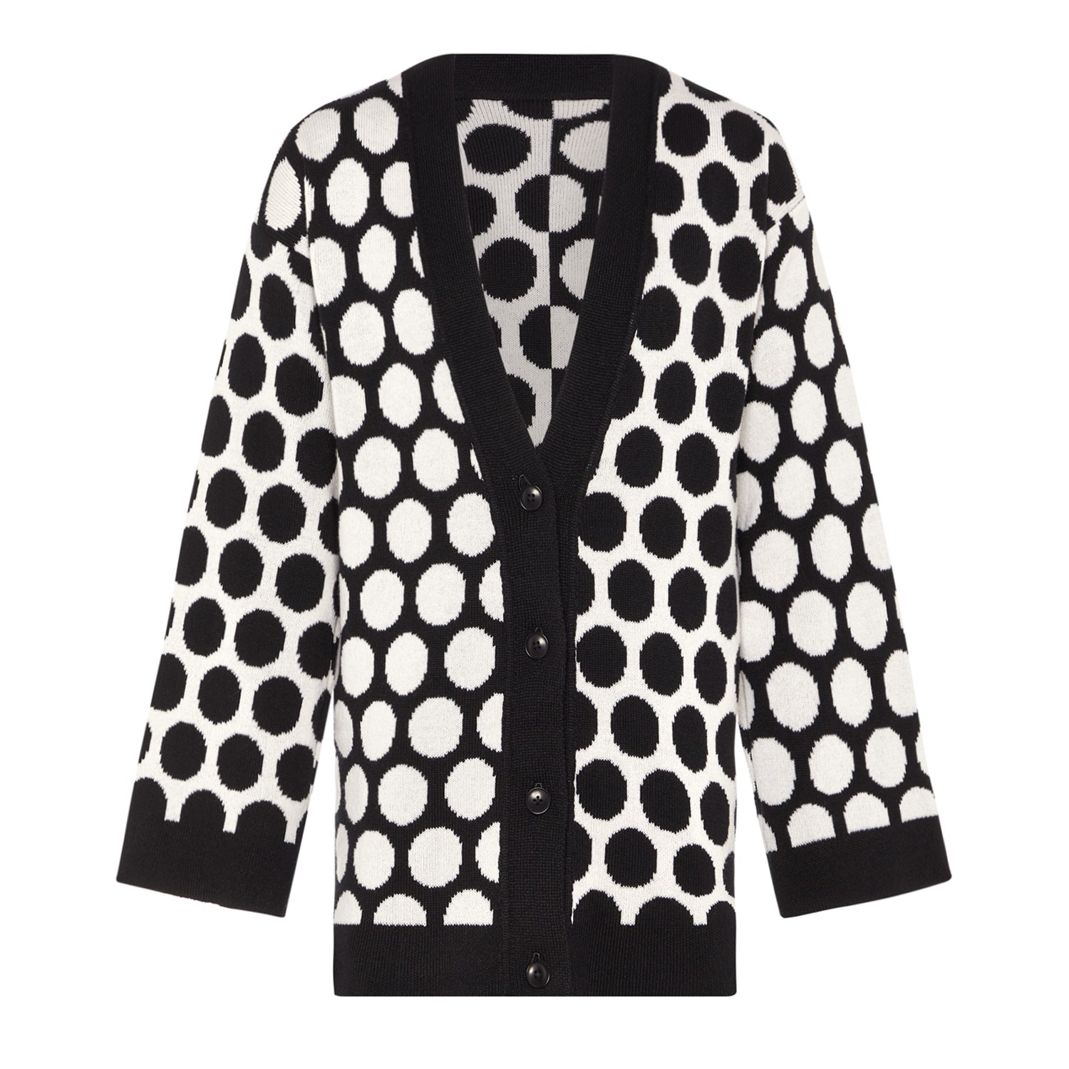 Black / White Reversed Circles Organic Cotton Cardigan Women Large Ingmarson