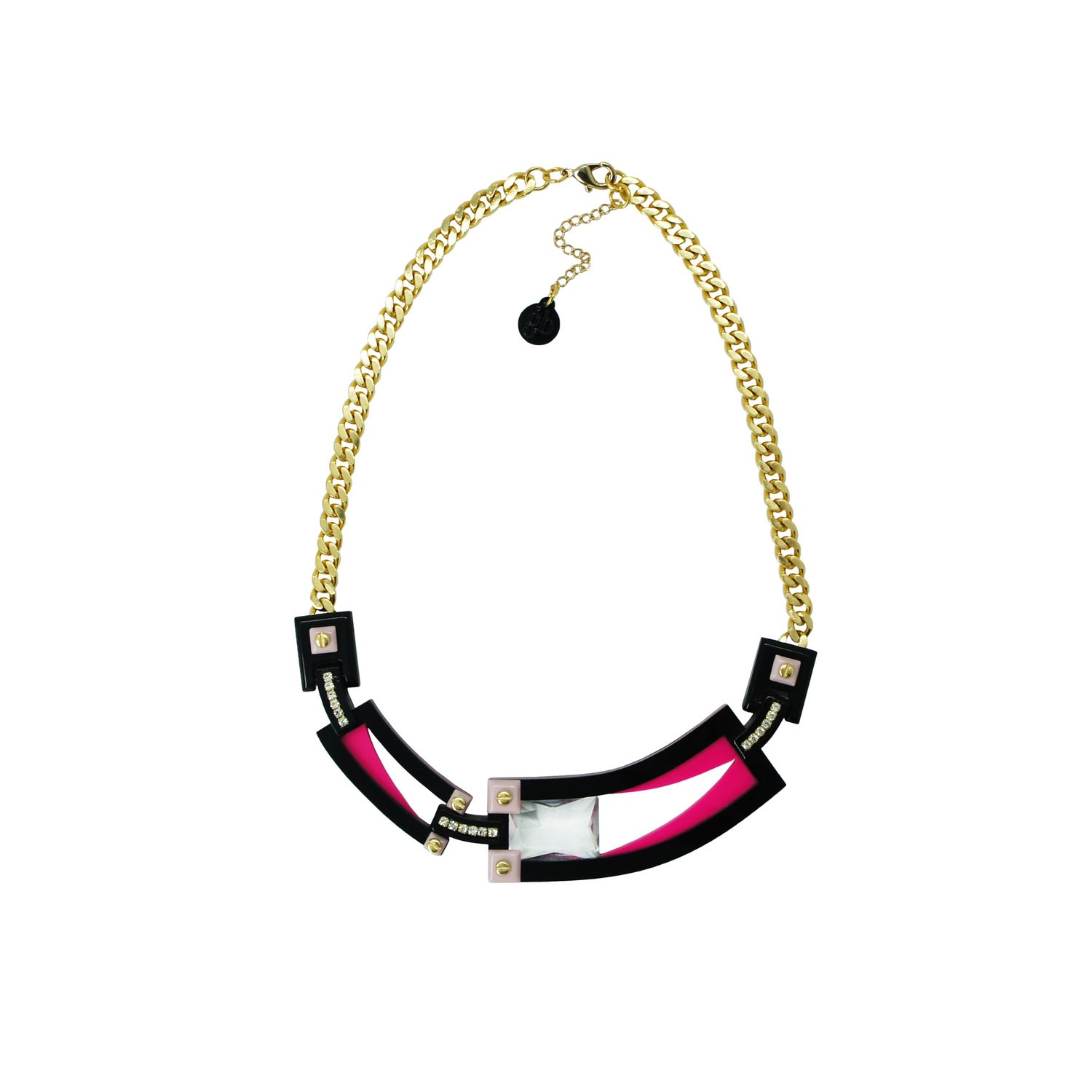Gissa Bicalho Women's Pink / Purple Handmade Acrylic Necklace Deco Choker Rectangular Cut Stone Pink