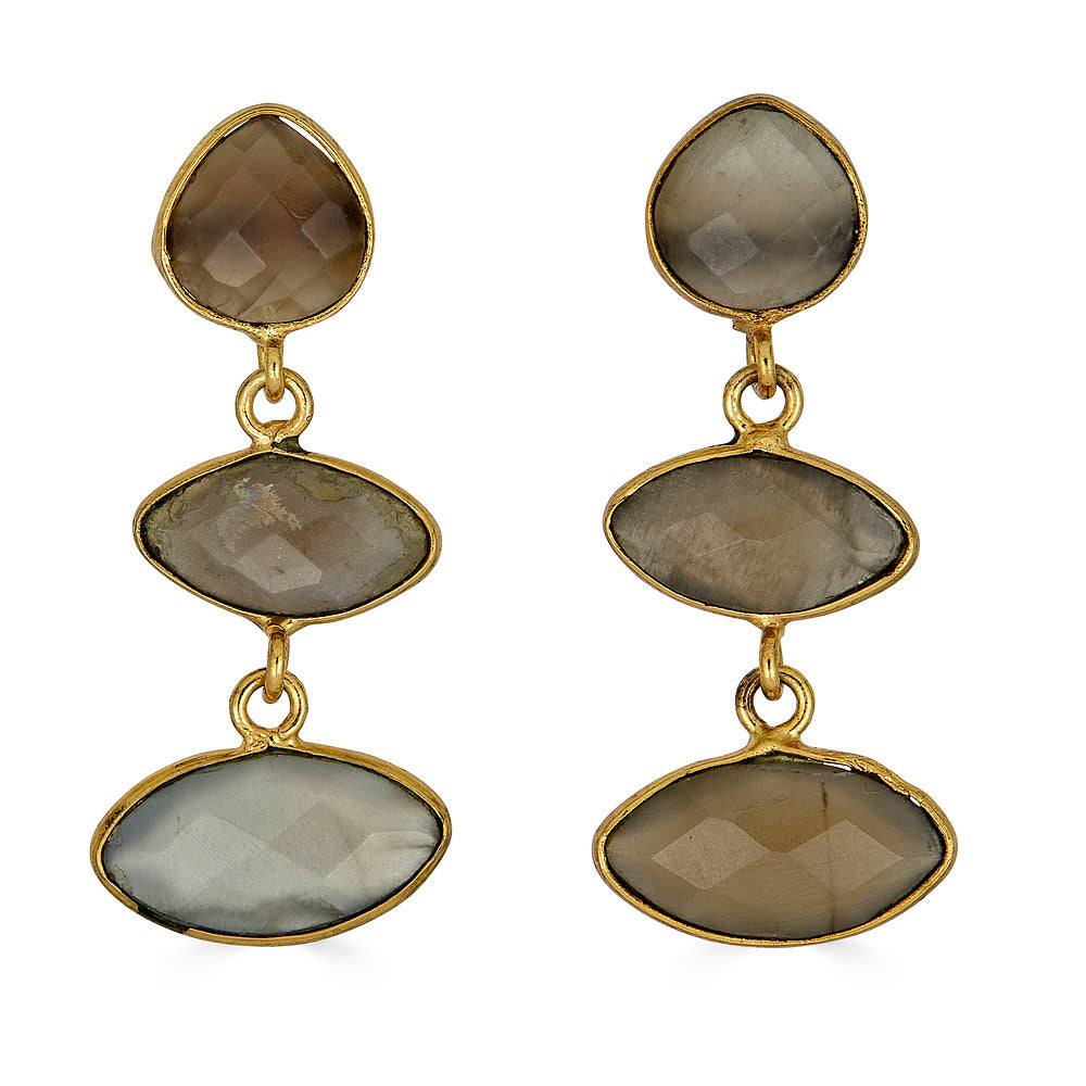 Loni Paul Jewelry Women's Gold / Grey Gray Moonstone Marquis Dangle Earrings In Brown