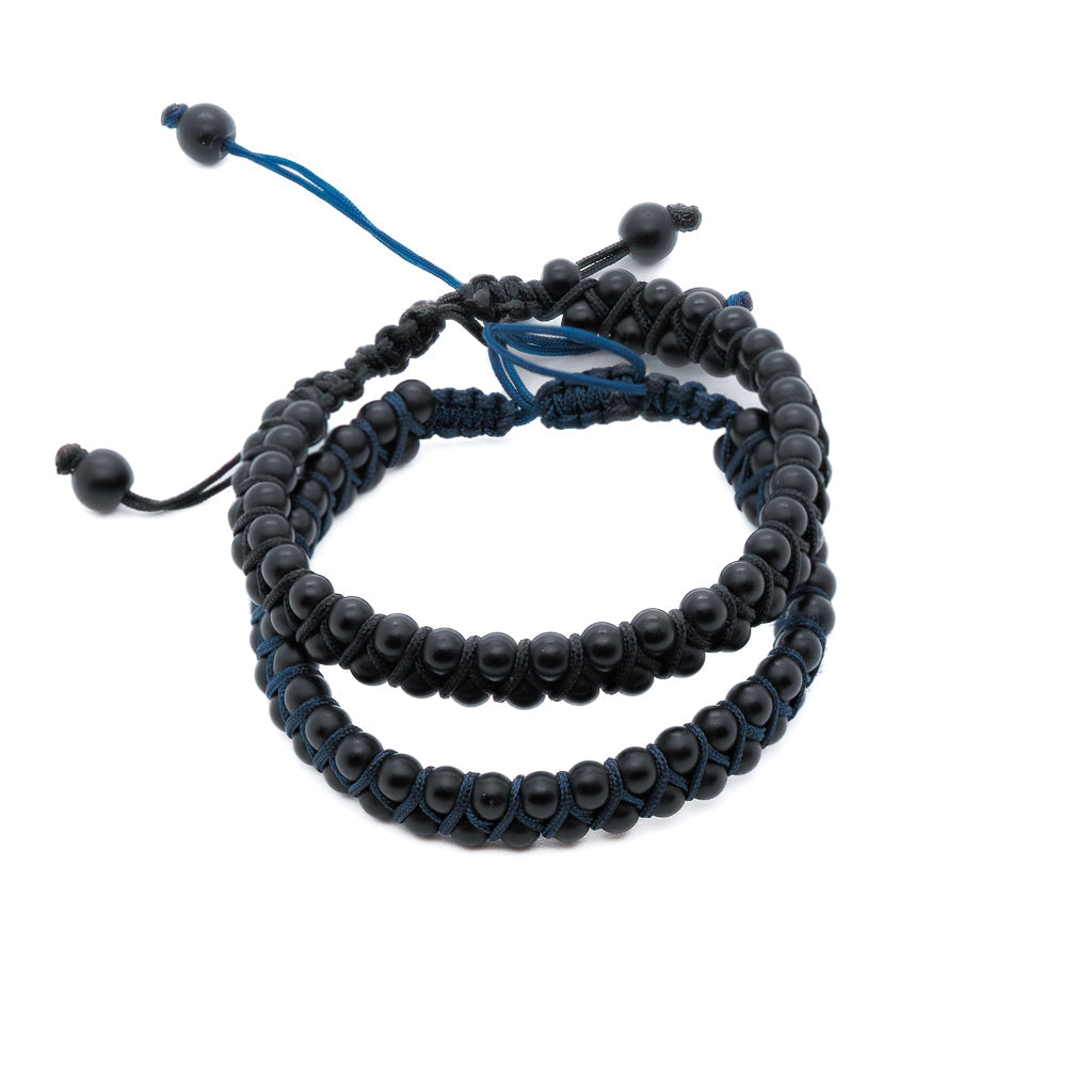 Men’s Black Onyx Stone Beaded Blue Rope Bracelet - Blue Ebru Jewelry