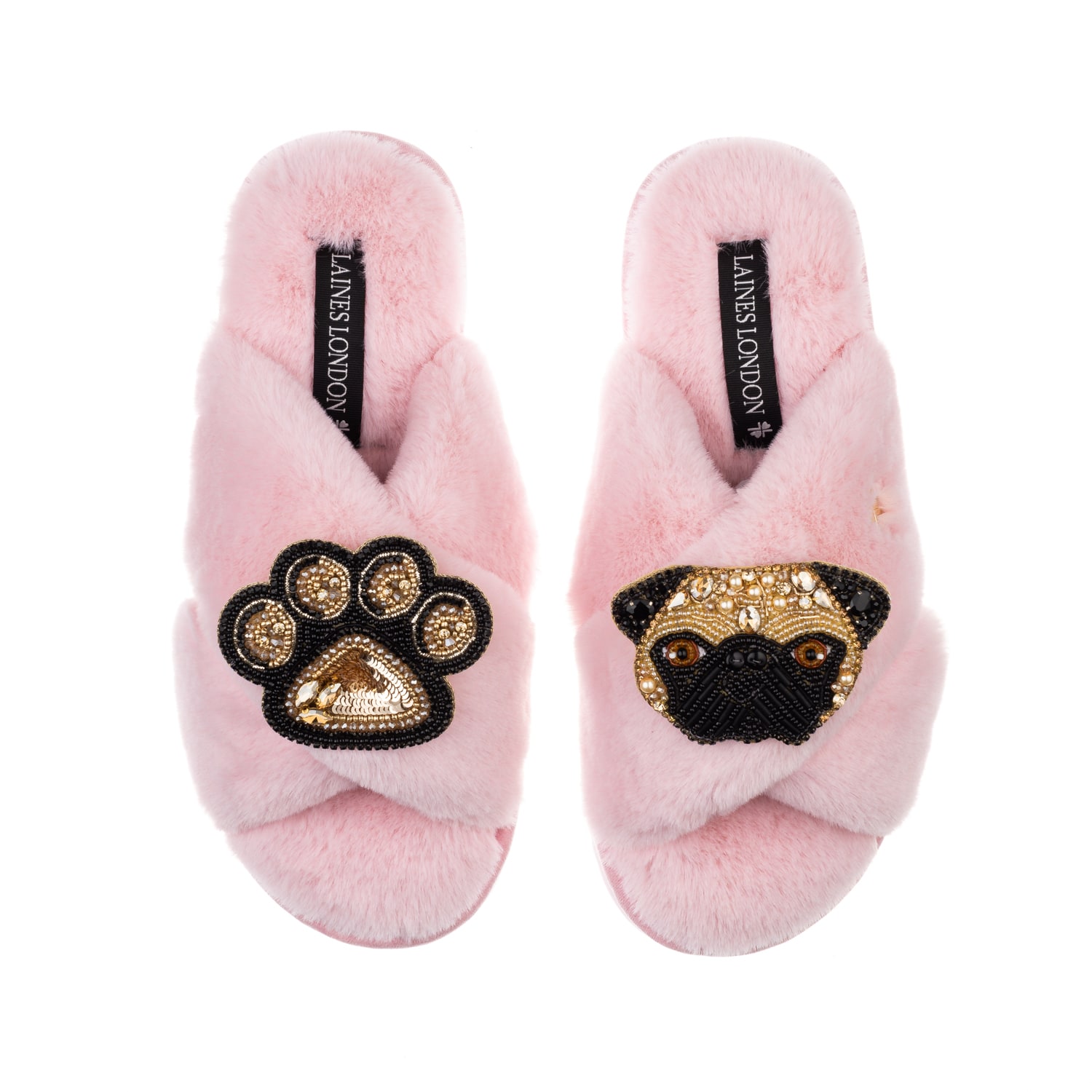 Women’s Pink / Purple Classic Laines Slippers With Franki Pug & Paw Brooches - Pink Medium Laines London