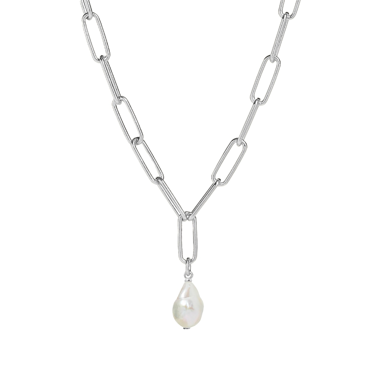 Muru Women's Freshwater Pearl Charm Paperclip Necklace Silver In Silver