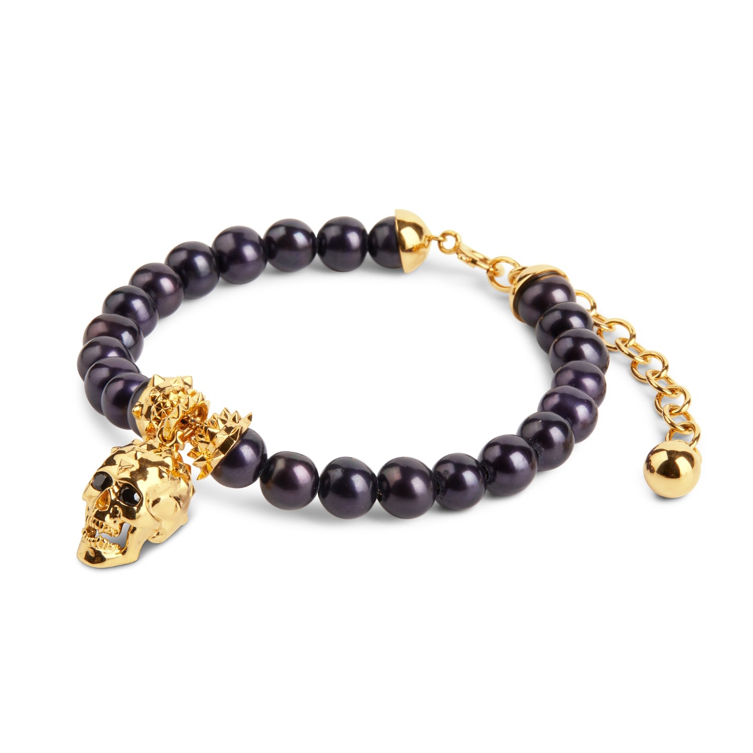 Women’s Skull Pearl Bracelet - Gold & Peacock Kasun