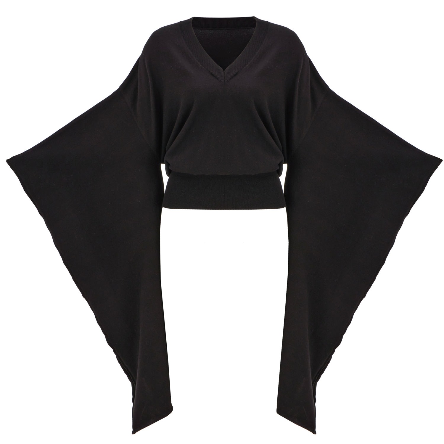 Peraluna Women's Viscose Blend Deep V-neck Exotic Kimono Sleeve Knitwear Pullover - Black In Black
