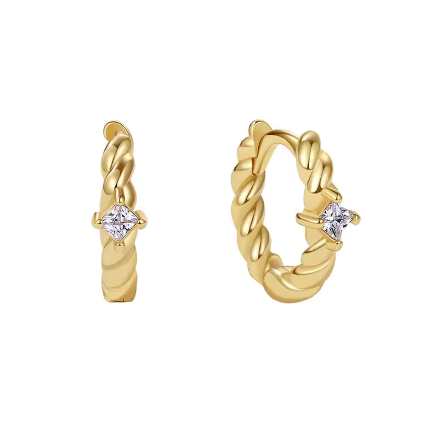 Nazzar Women's Gold Zirconia Twist Huggie Earrings