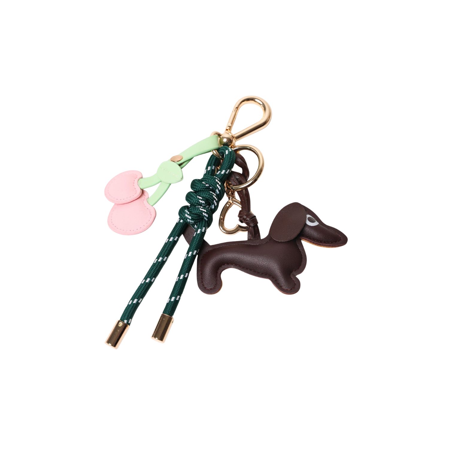 Pop Ups Brand Women's Green Key Chain Emerald With Charms - Espresso Dog And Pink Heart Cherries
