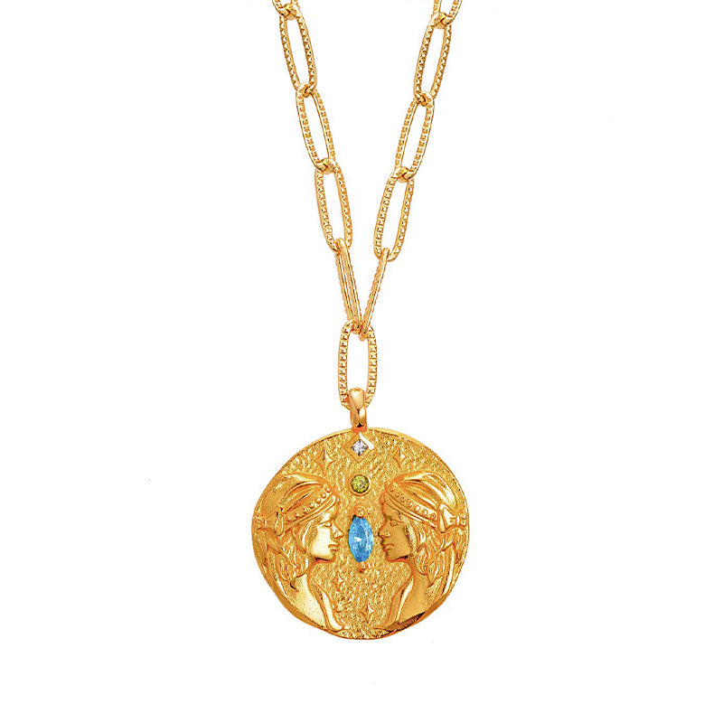 Aurozia Women's Gold Constellations Gemini Double-sided Coin Necklace In Gold