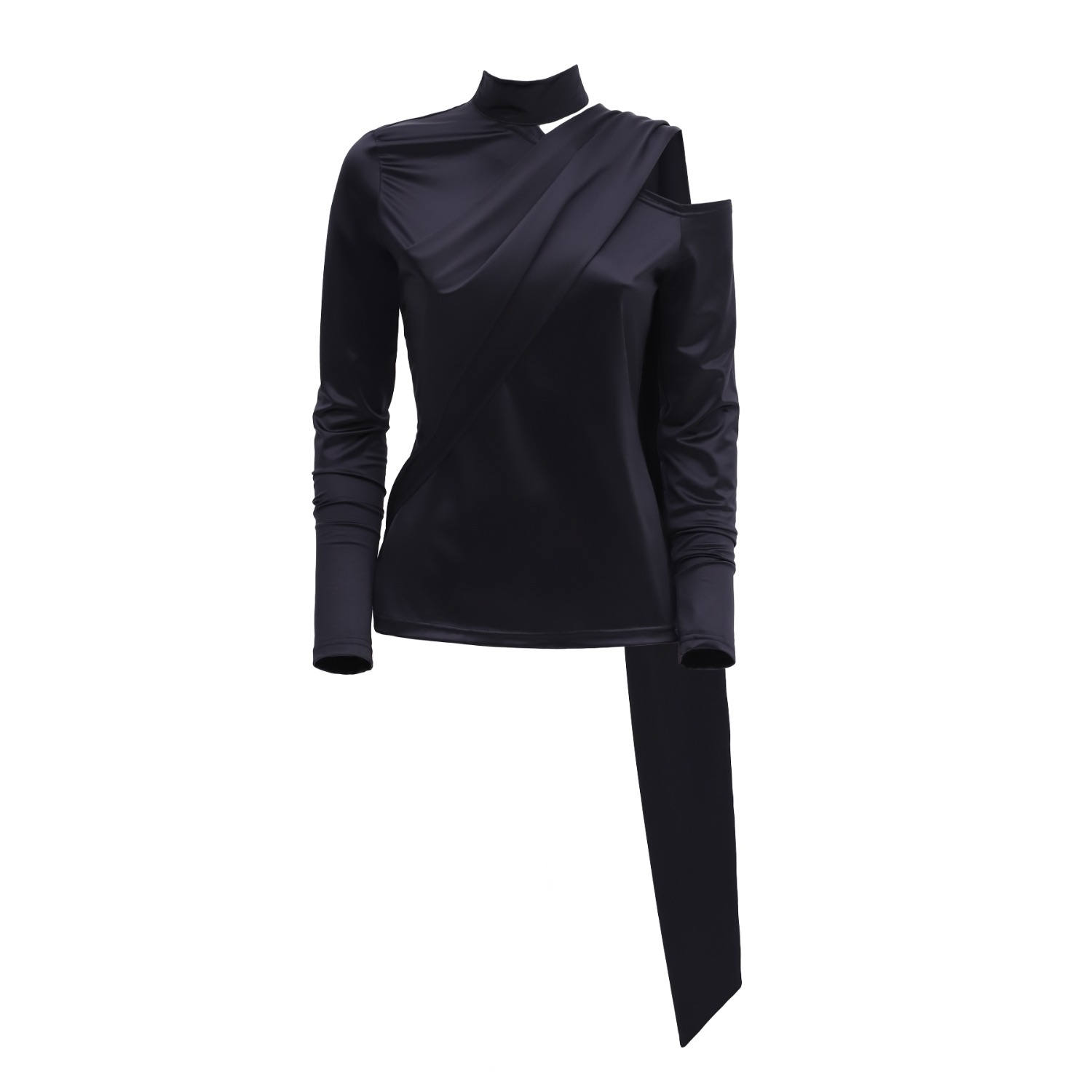 Women's Draped Shoulder Long-Sleeve Blouse Black | Extra Small | Julia Allert