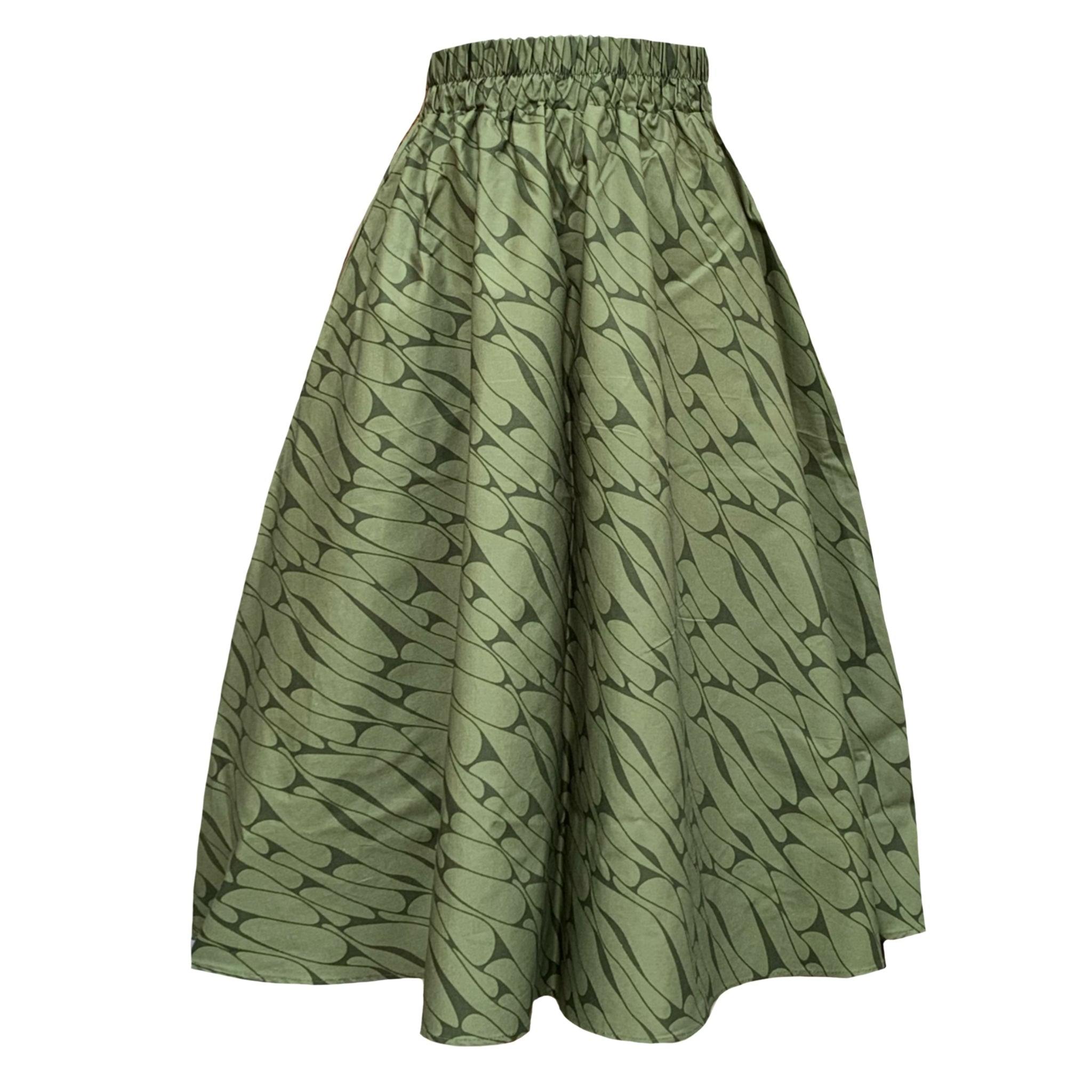 Frock Tales Women's Romy Midi Skirt In Green Print With Pockets In Green